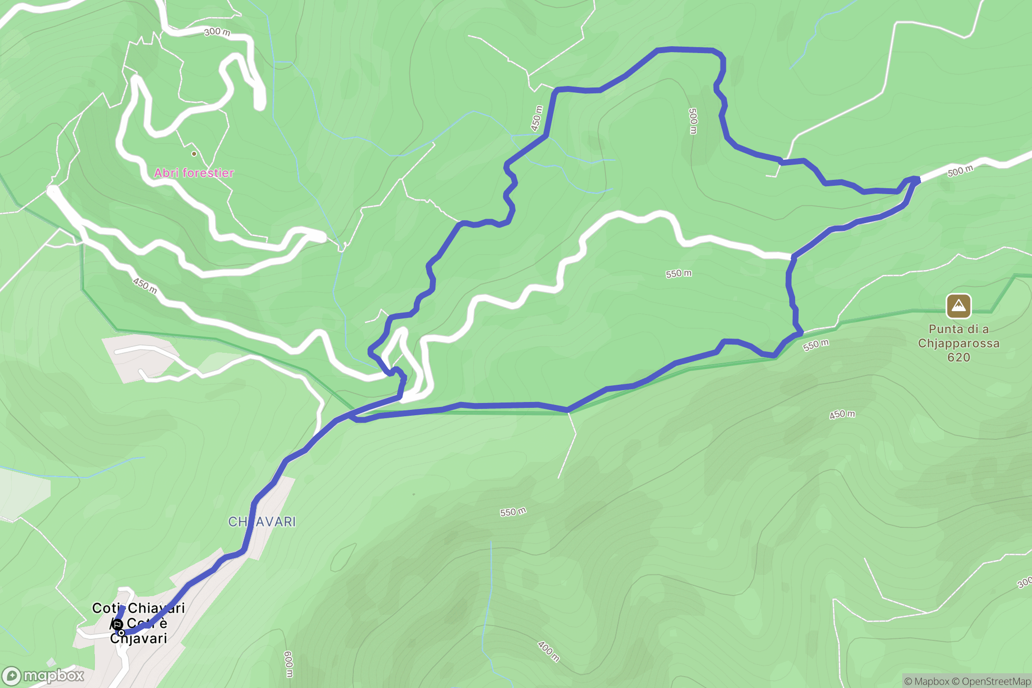 Coti-Chiavari : carte du parcours de randonnée - France