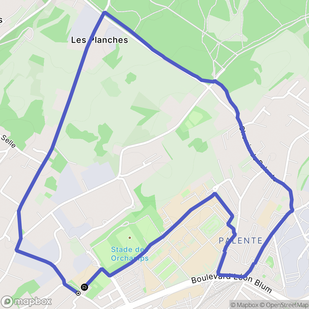 Besançon : carte du parcours de randonnée - France