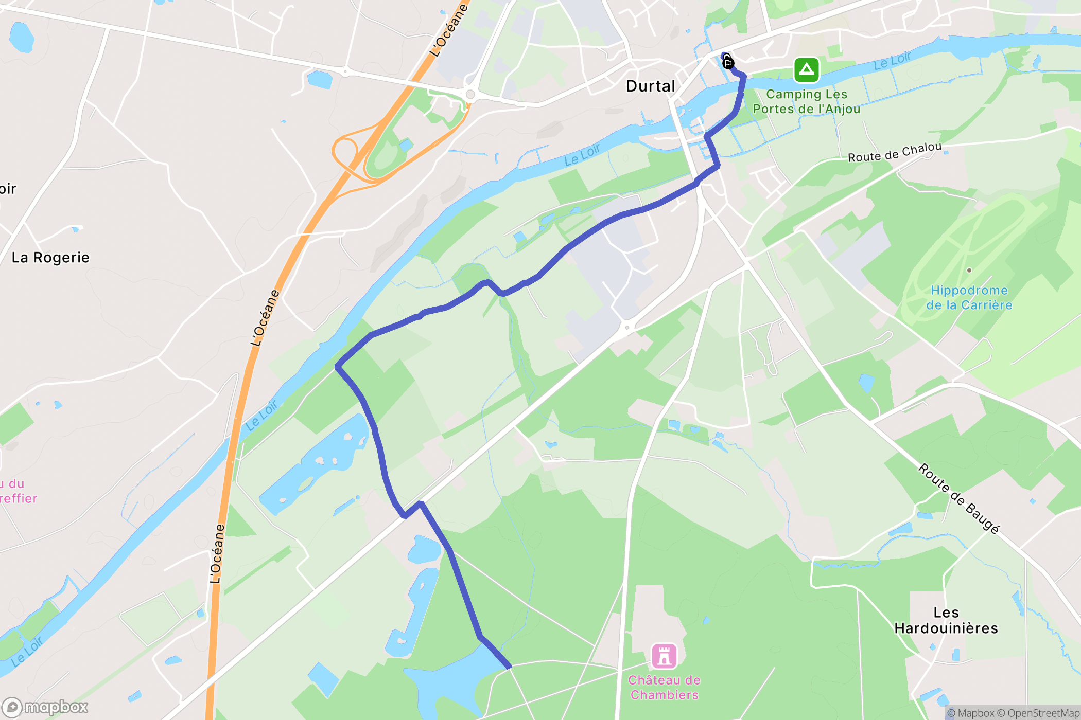 Durtal : carte du parcours de randonnée - France