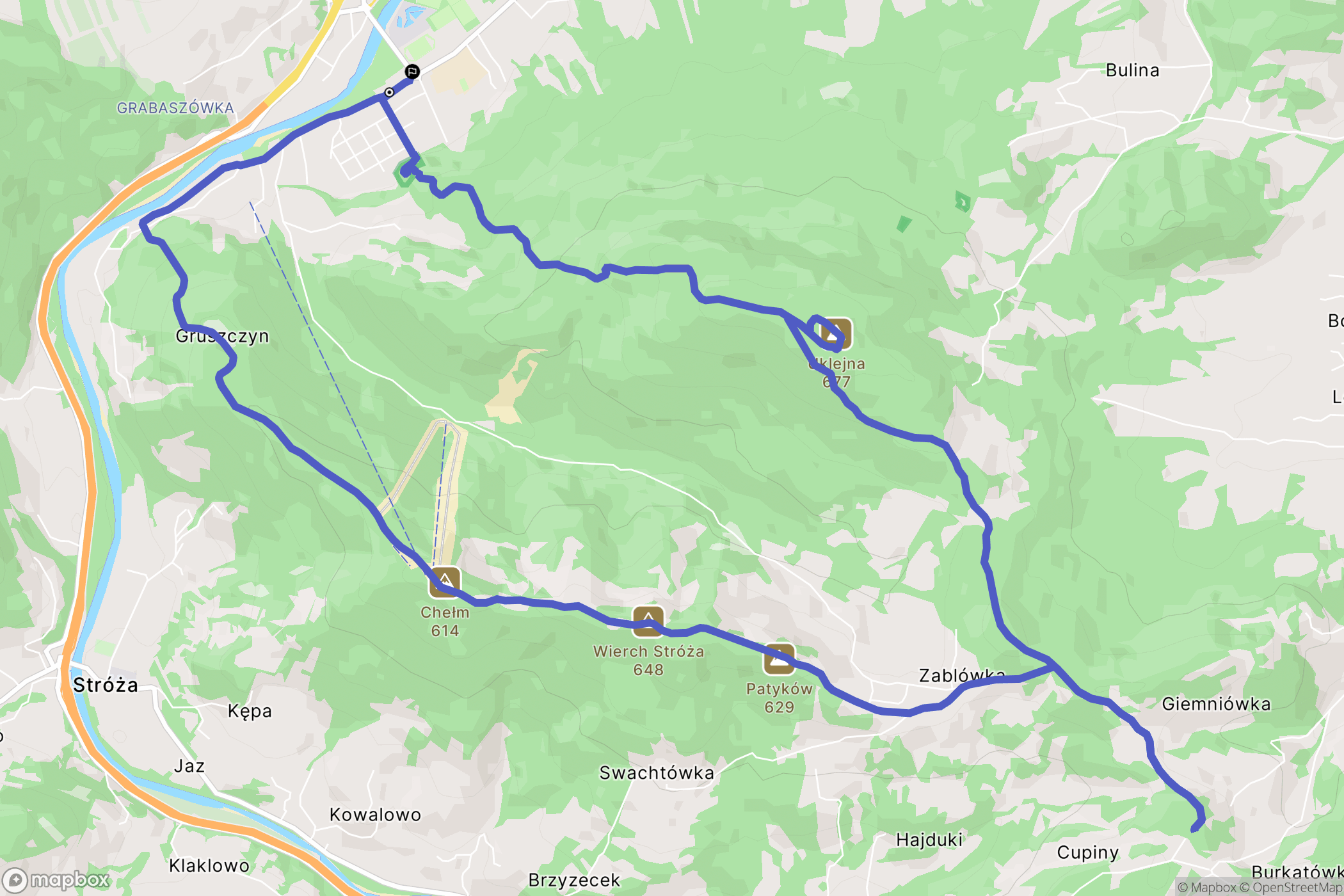 Myślenice: mapa trasy - Poland