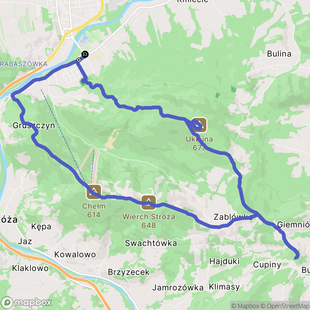 Myślenice: mapa trasy - Poland