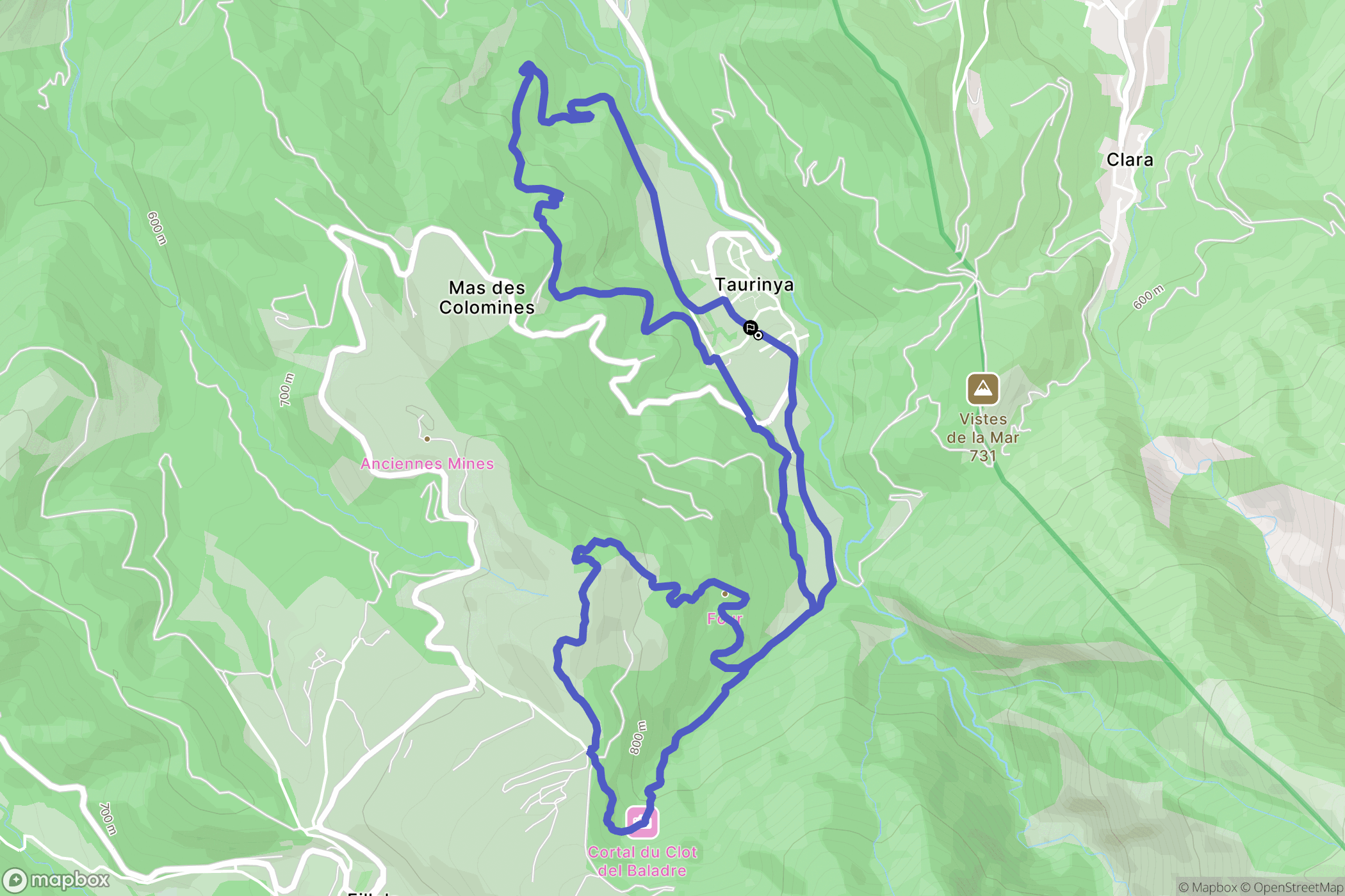 Taurinya : carte du parcours de randonnée - France