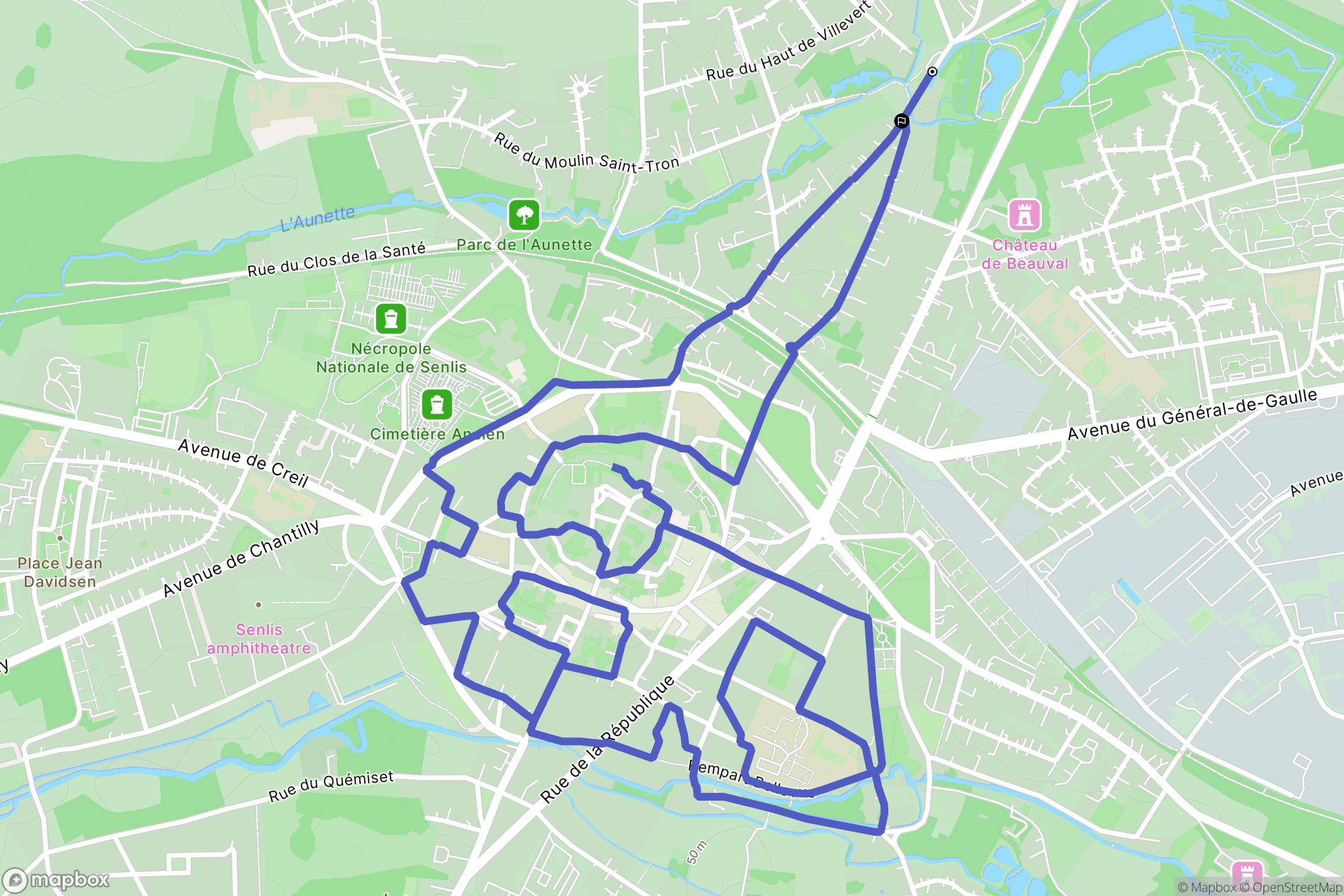 Senlis : carte du parcours de randonnée - France