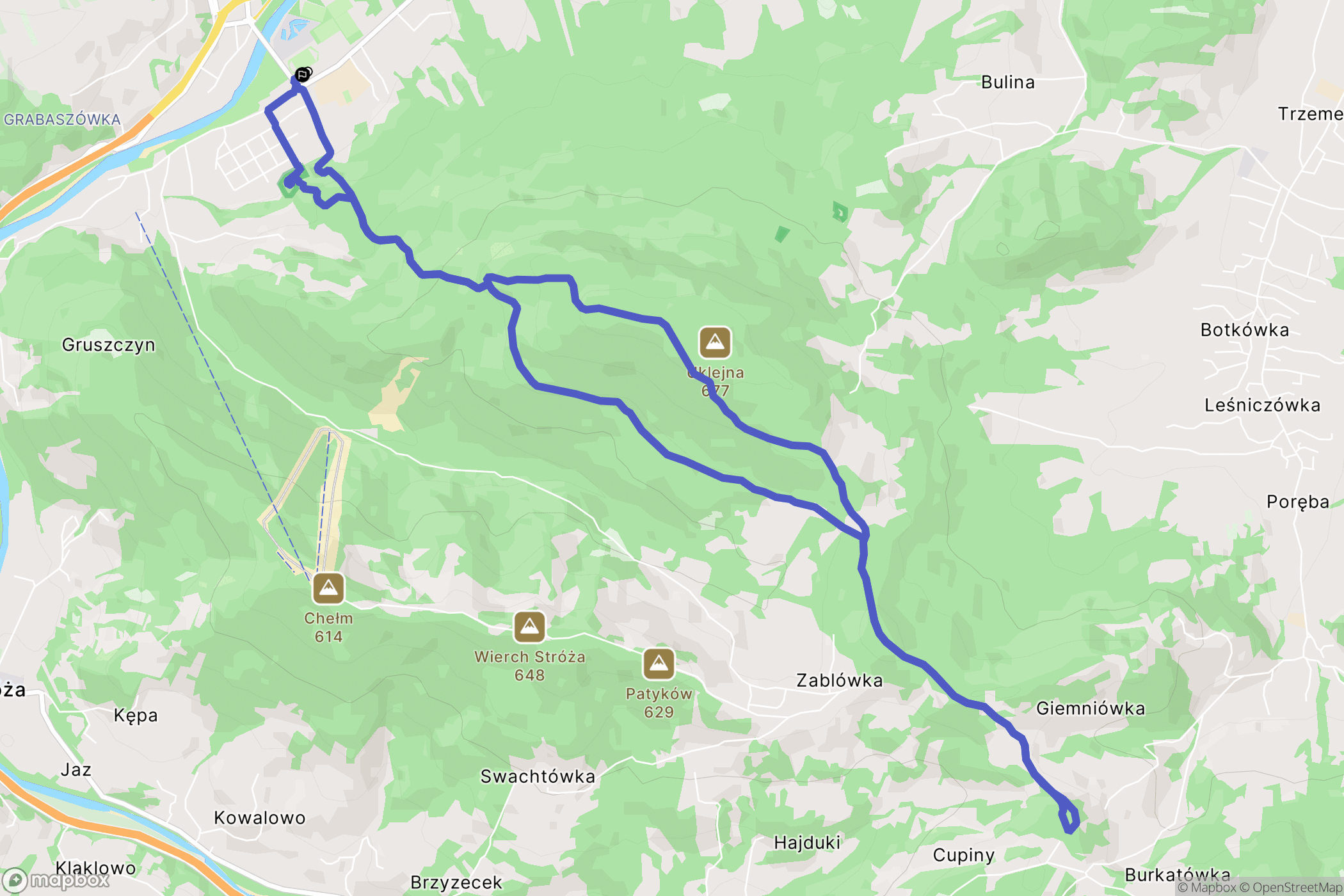 Myślenice: mapa trasy - Poland