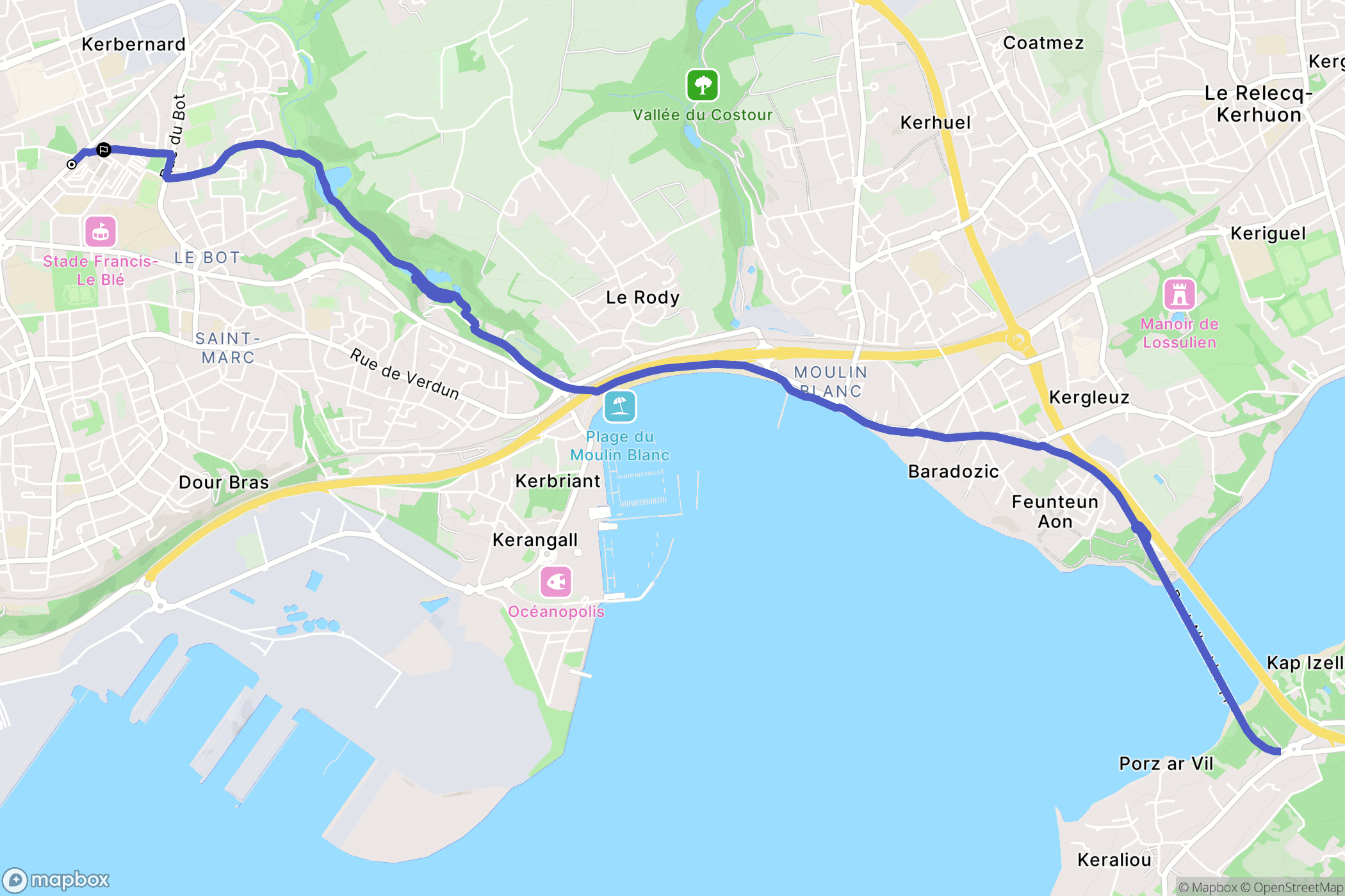 Brest : carte du parcours de randonnée - France