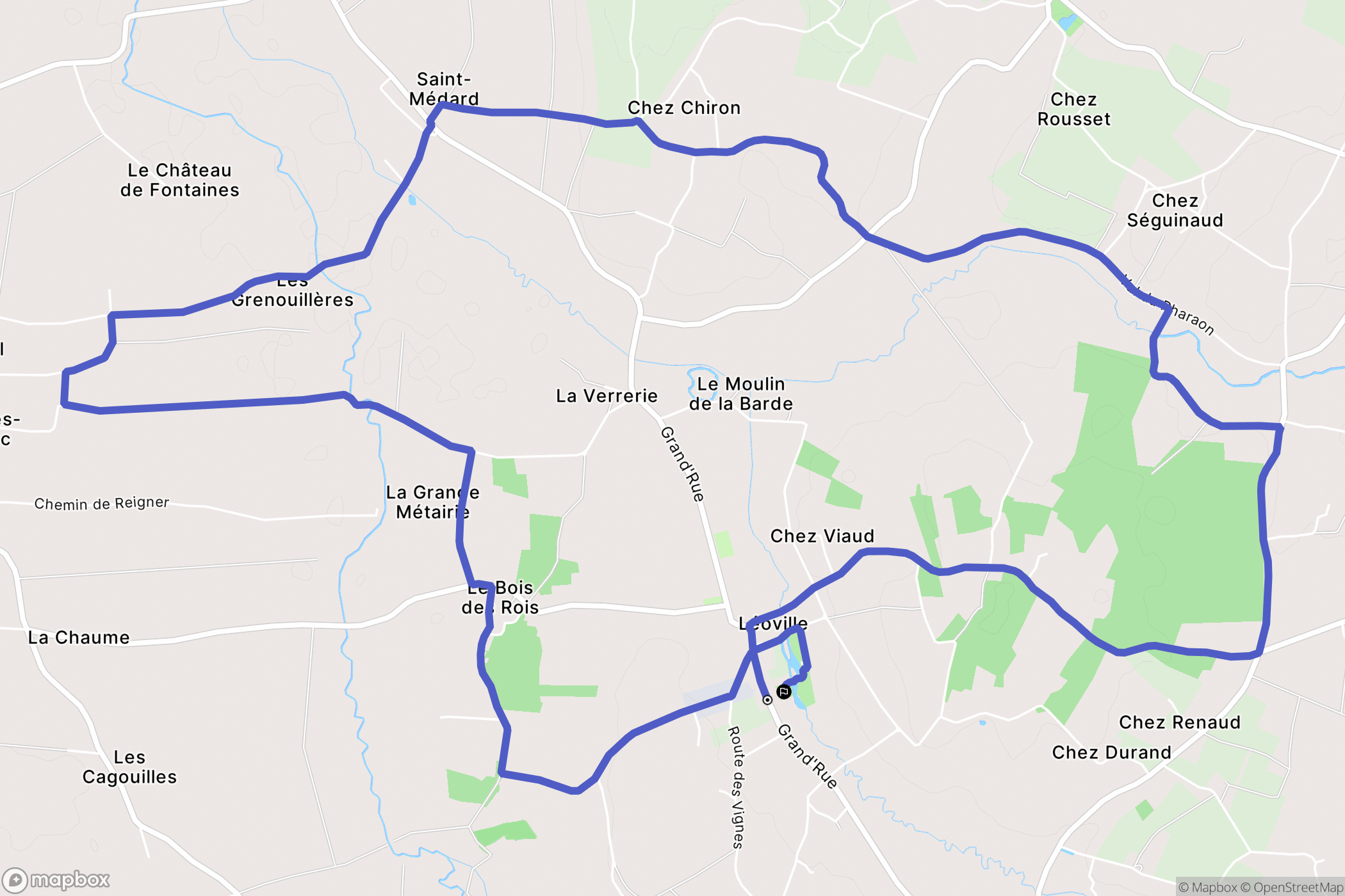 Léoville : carte du parcours de randonnée - France