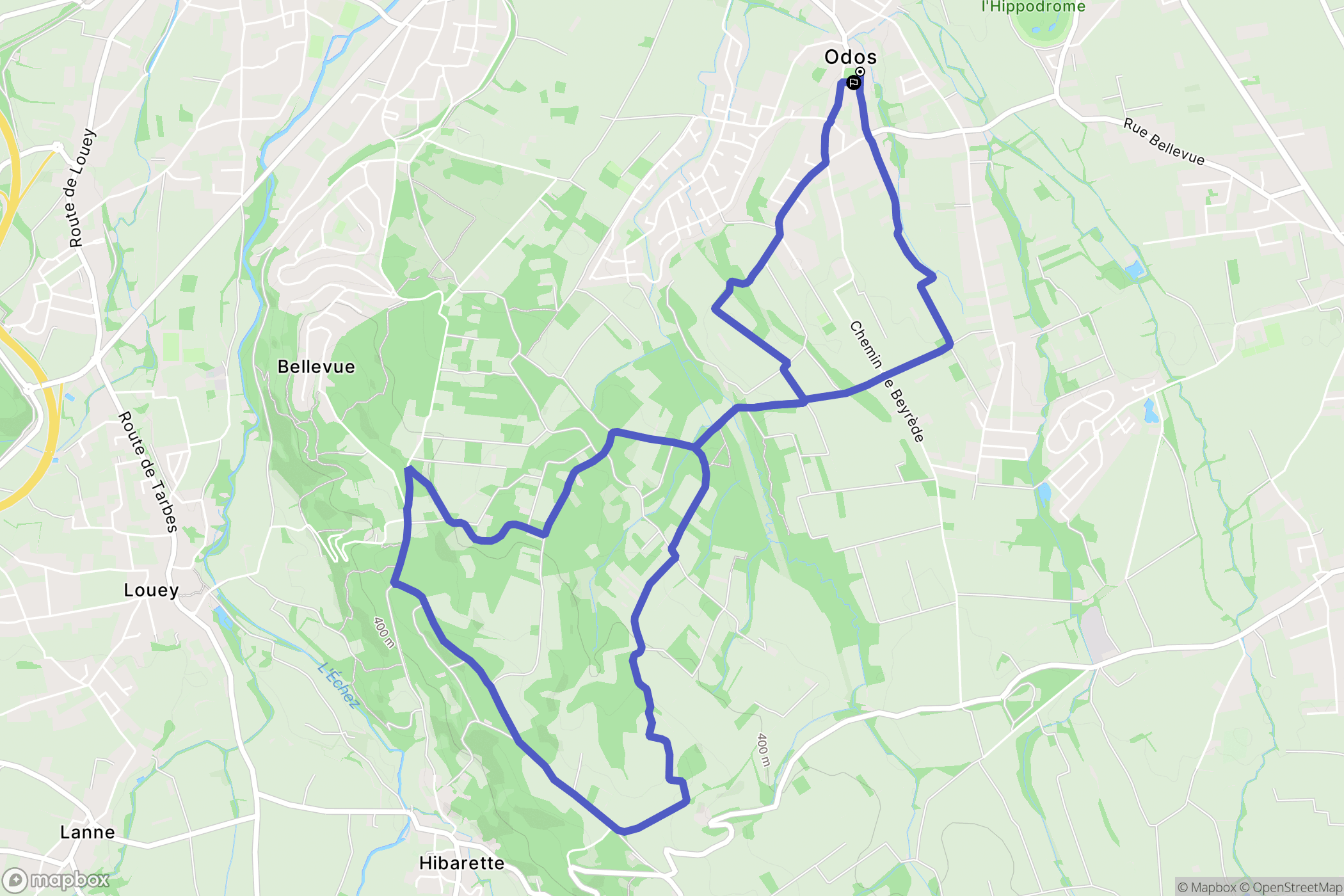 Odos : carte du parcours de randonnée - France