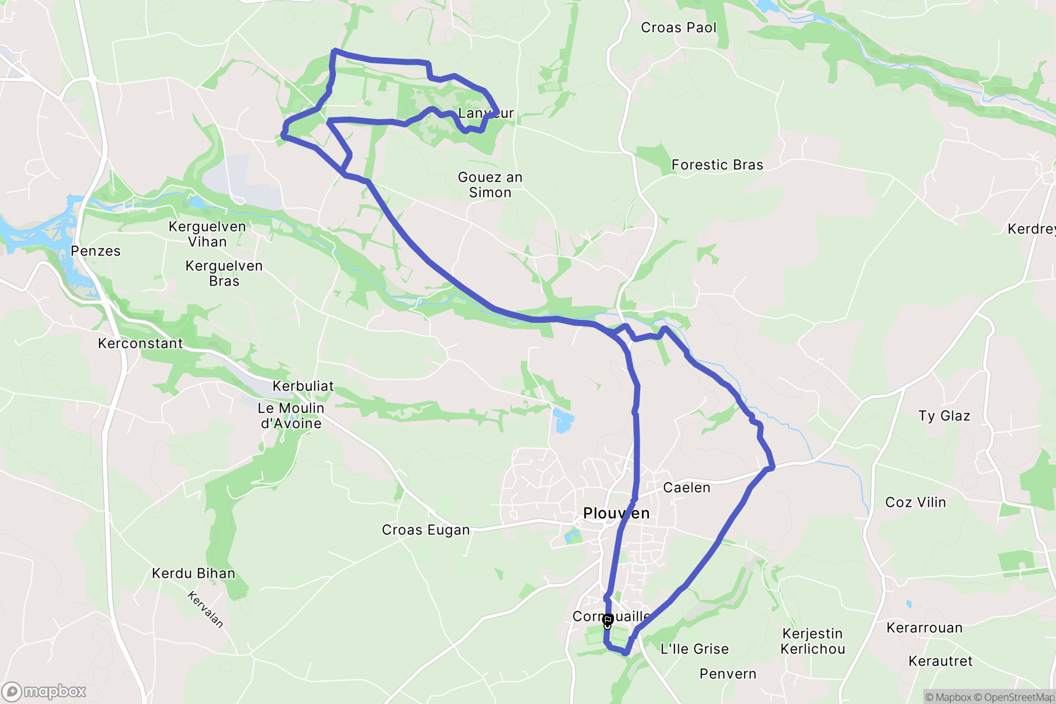 Plouvien : carte du parcours de randonnée - France