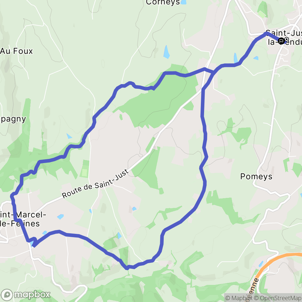 Saint-Just-la-Pendue : carte du parcours de randonnée - France