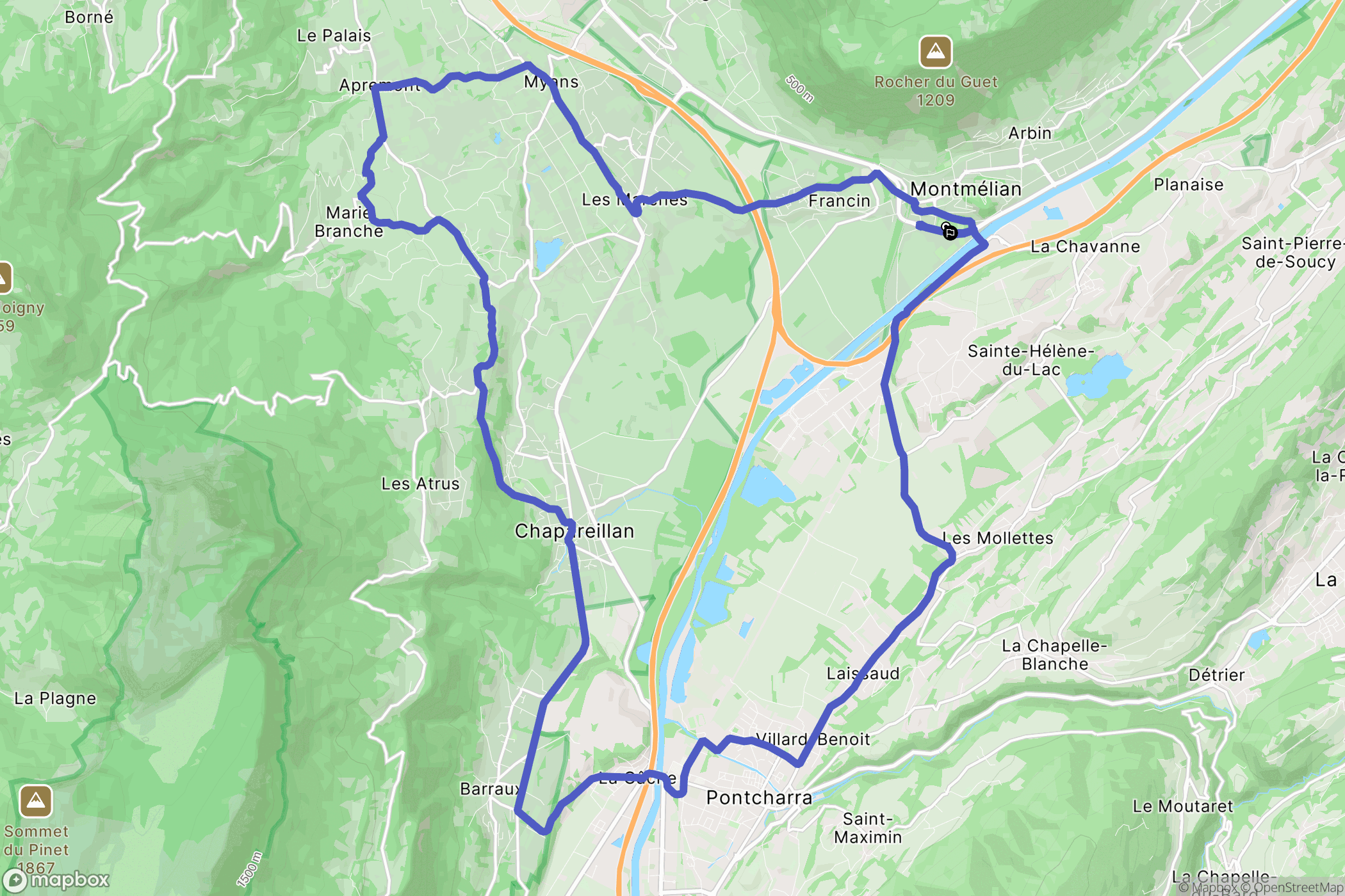 Montmélian : carte du parcours de randonnée - France