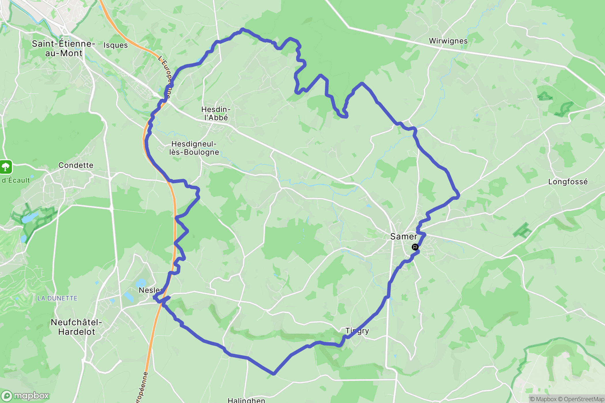 Samer : carte du parcours de randonnée - France