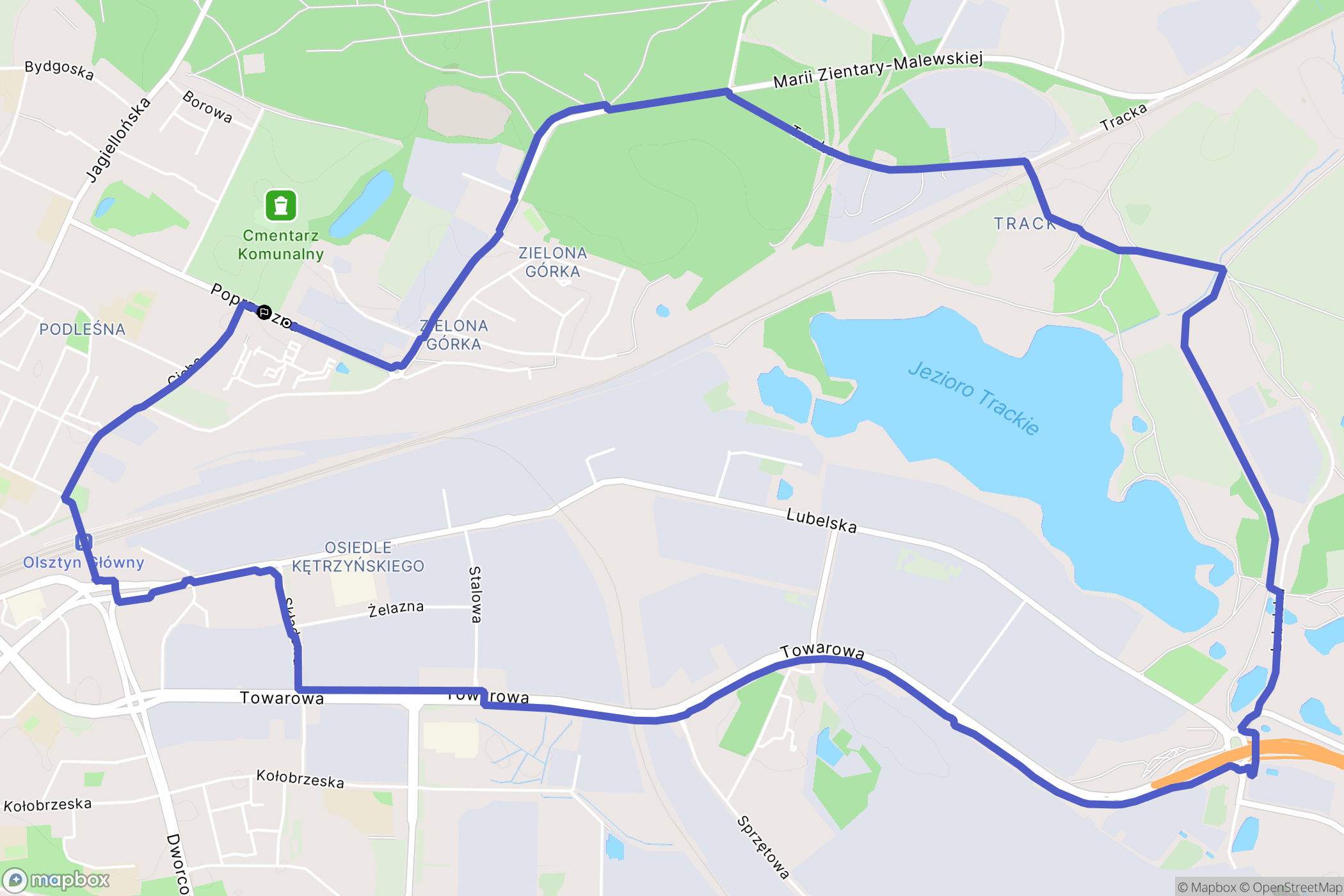 Olsztyn: mapa trasy - Poland