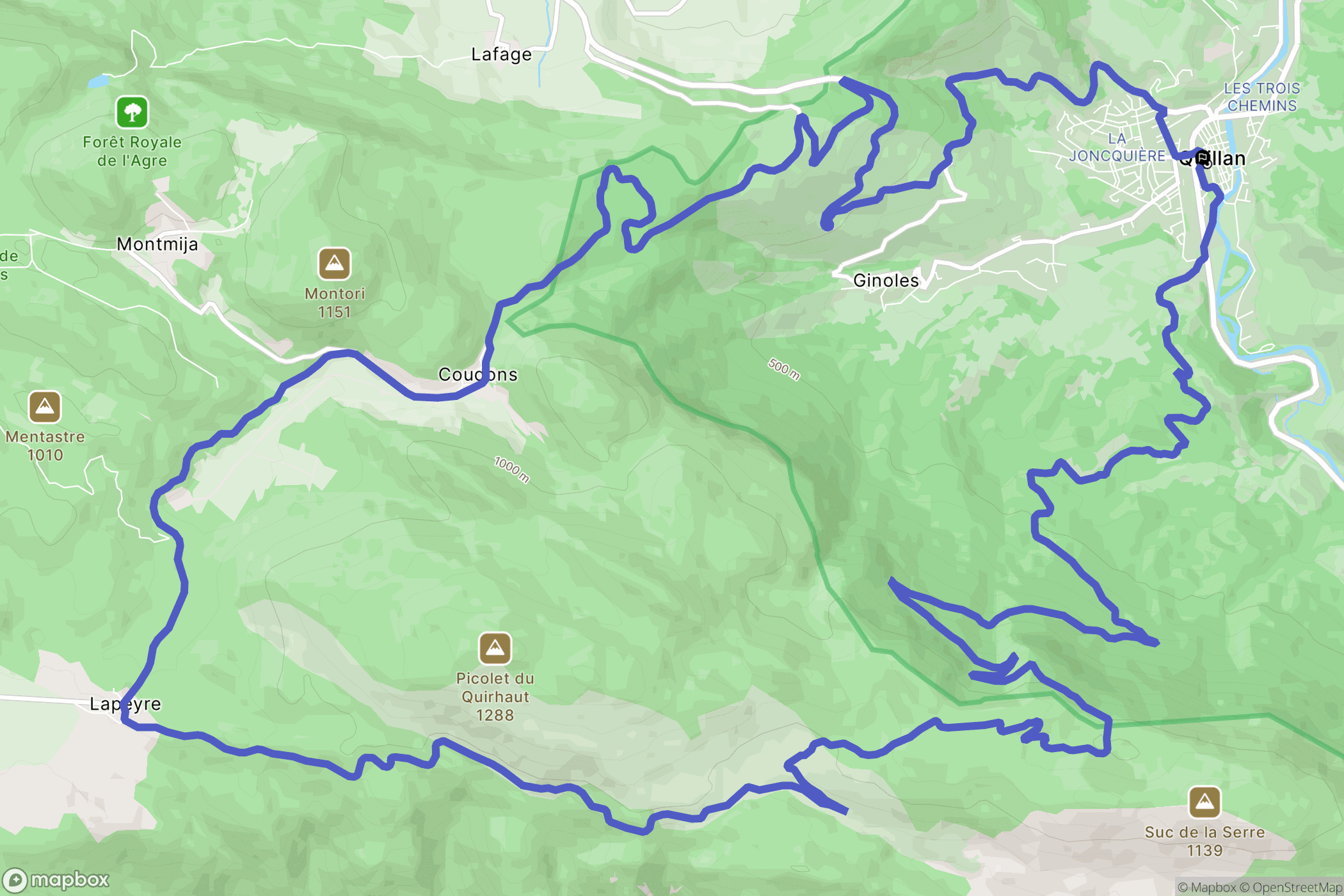 Quillan : carte du parcours de randonnée - France