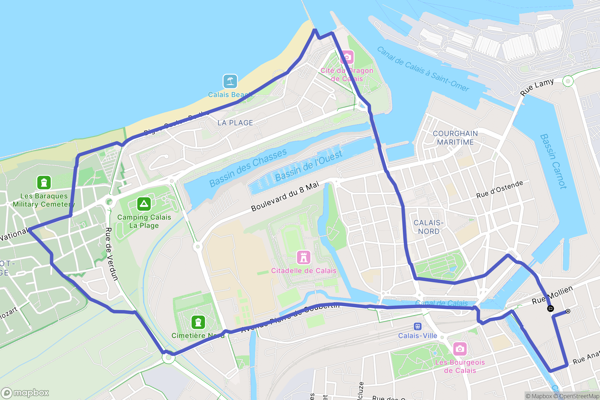 Calais : carte du parcours de randonnée - France