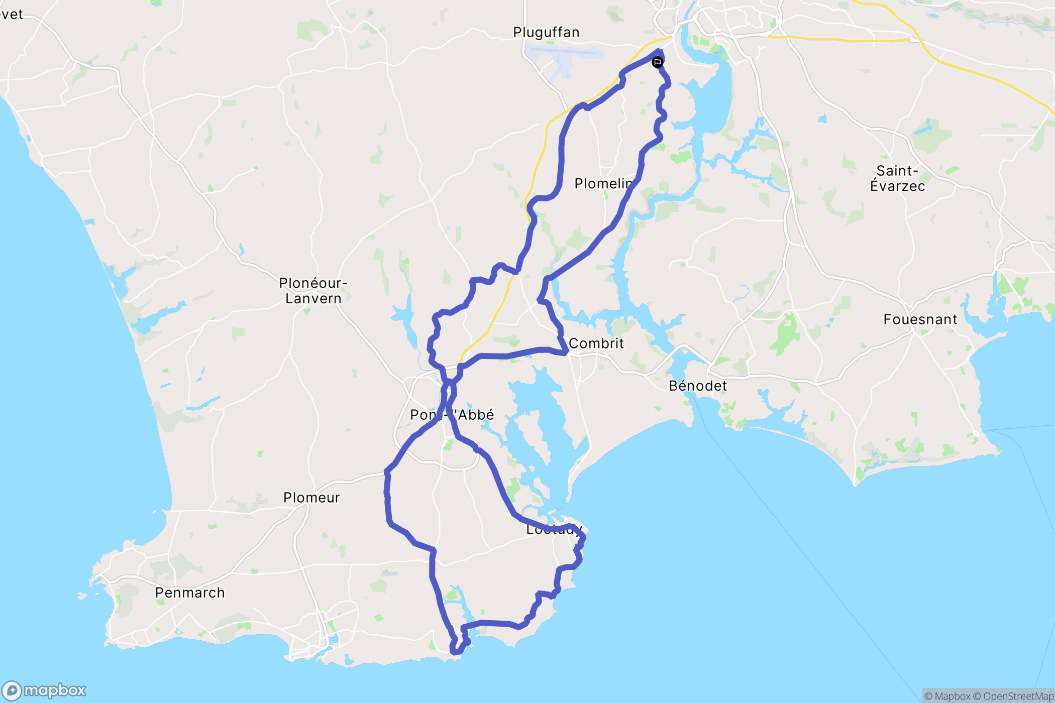 Quimper : carte du parcours de randonnée - France