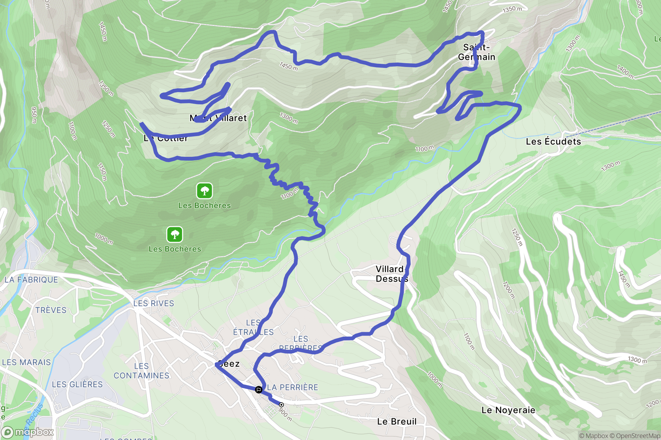 Séez : carte du parcours de randonnée - France