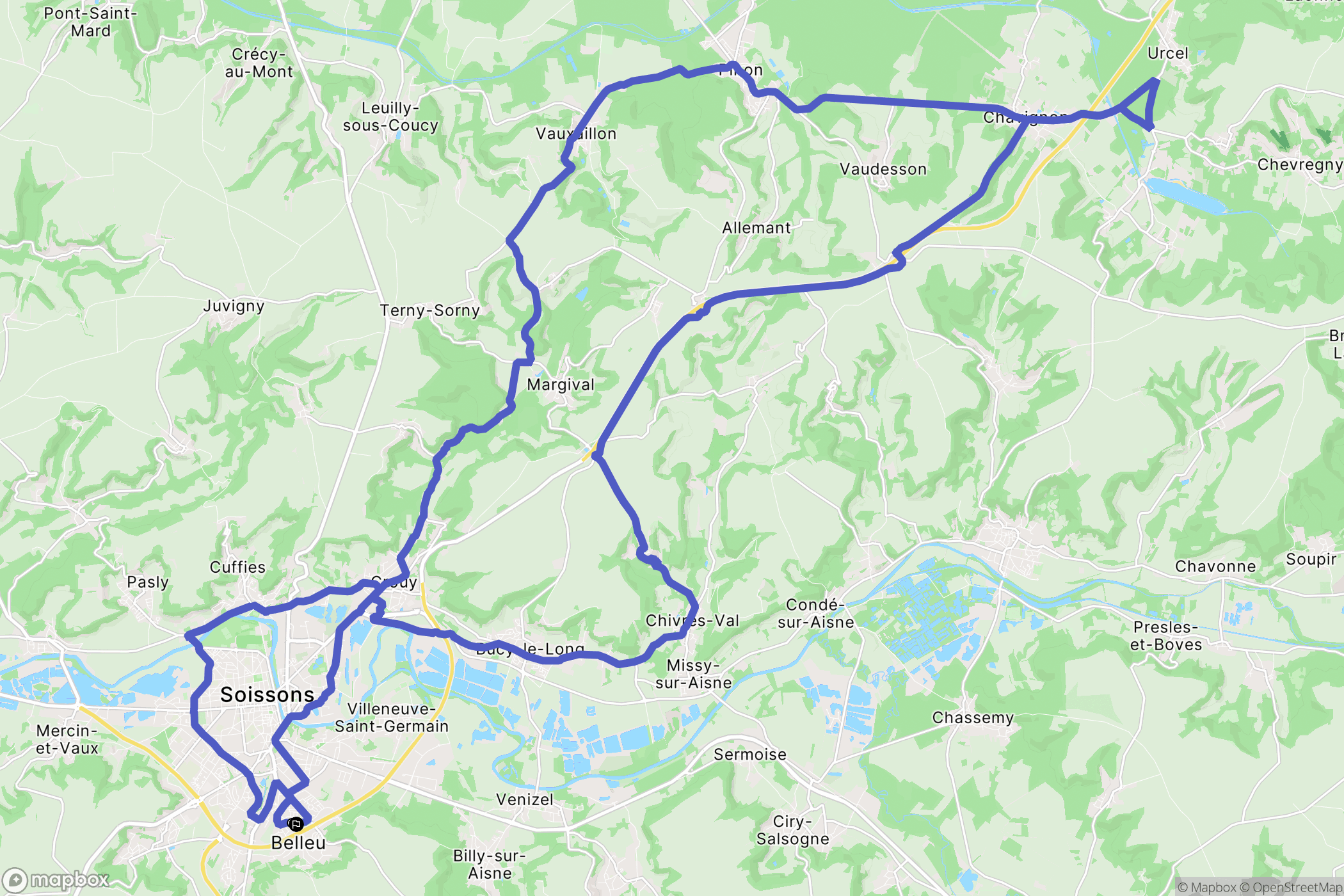 Belleu : carte du parcours de randonnée - France