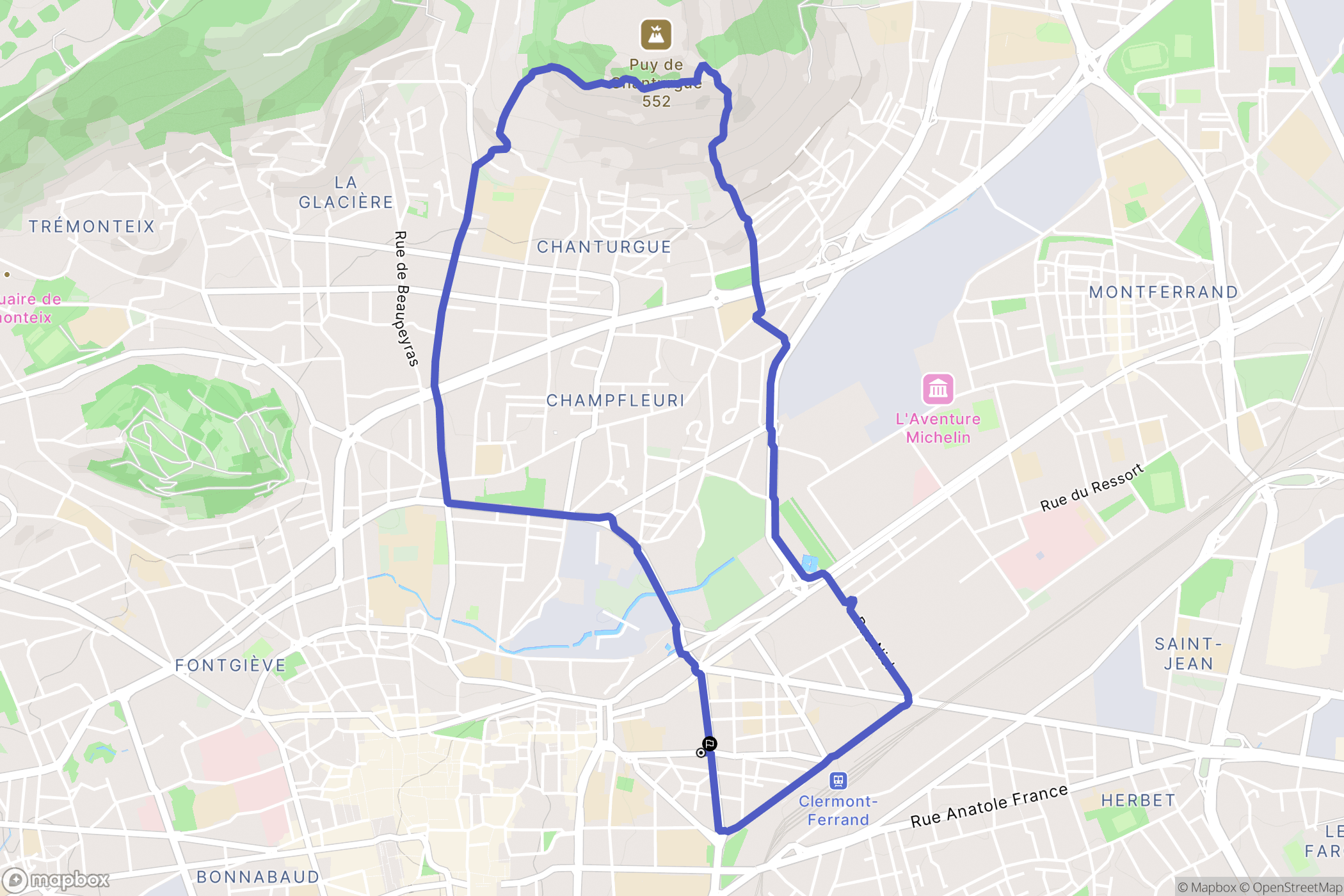 Clermont-Ferrand : carte du parcours de randonnée - France