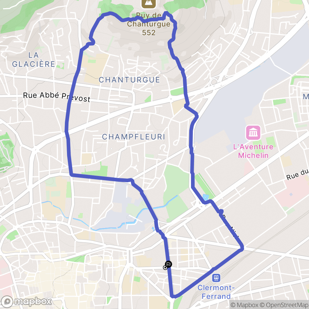 Clermont-Ferrand : carte du parcours de randonnée - France