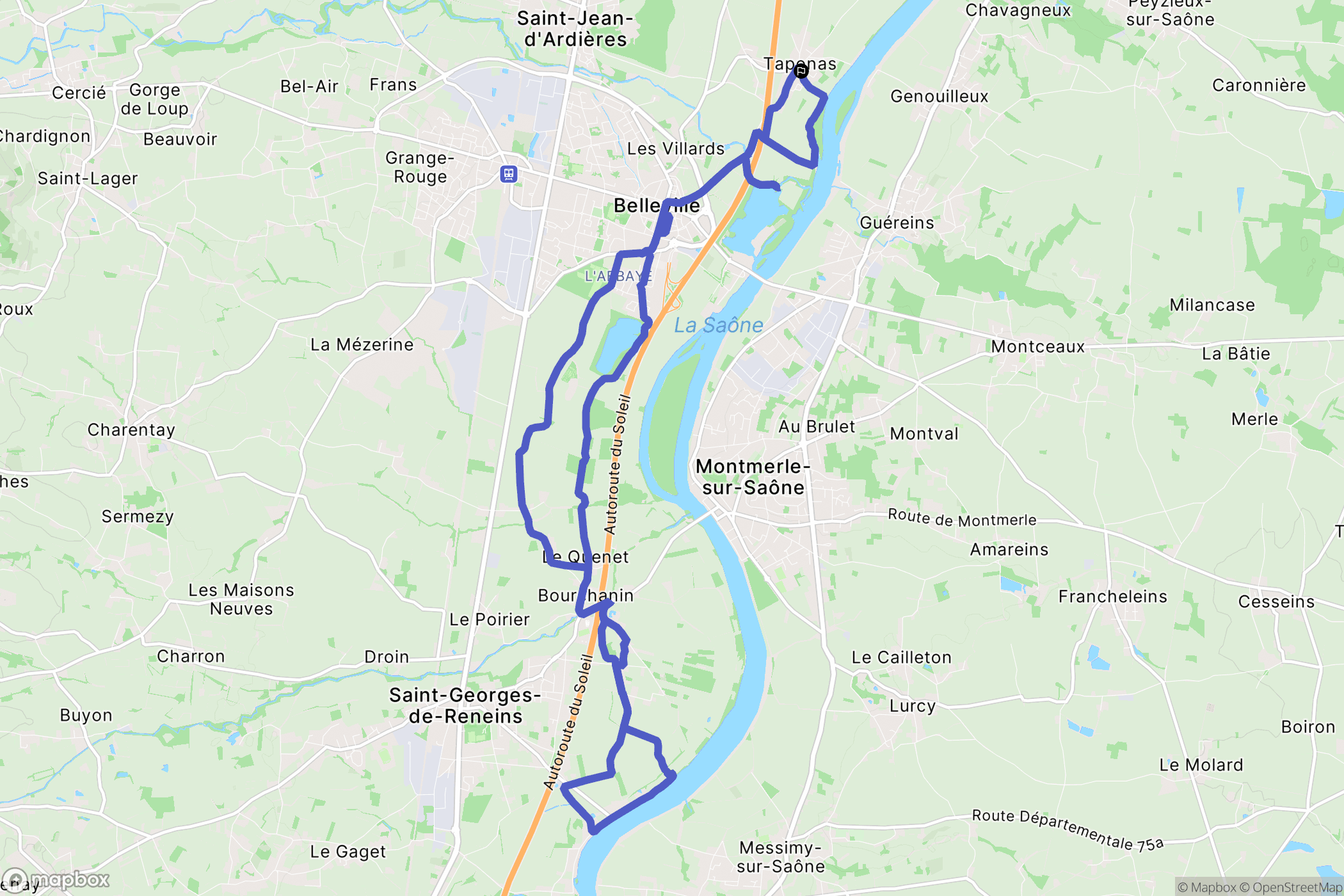 Taponas : carte du parcours de randonnée - France