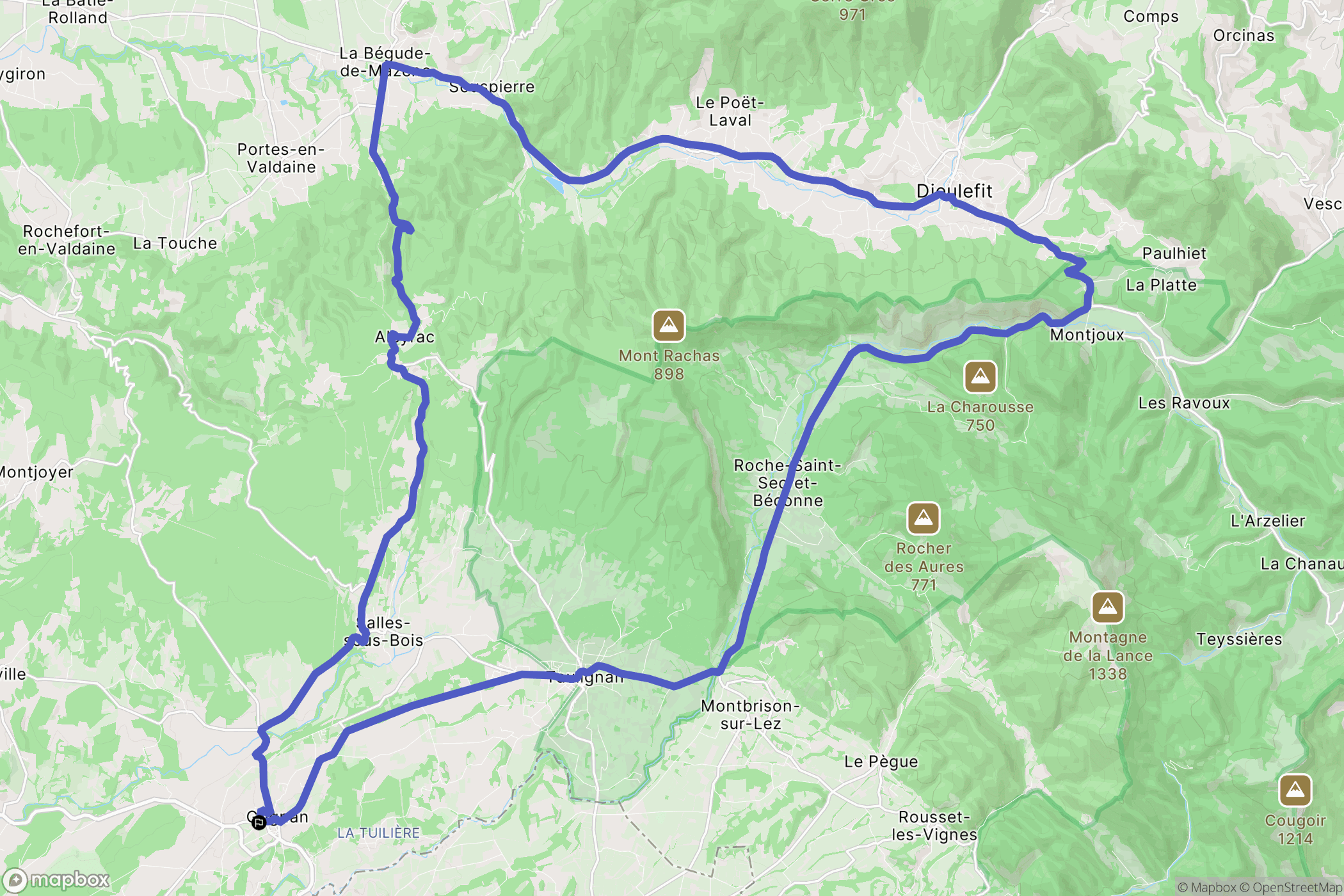 Grignan : carte du parcours de randonnée - France