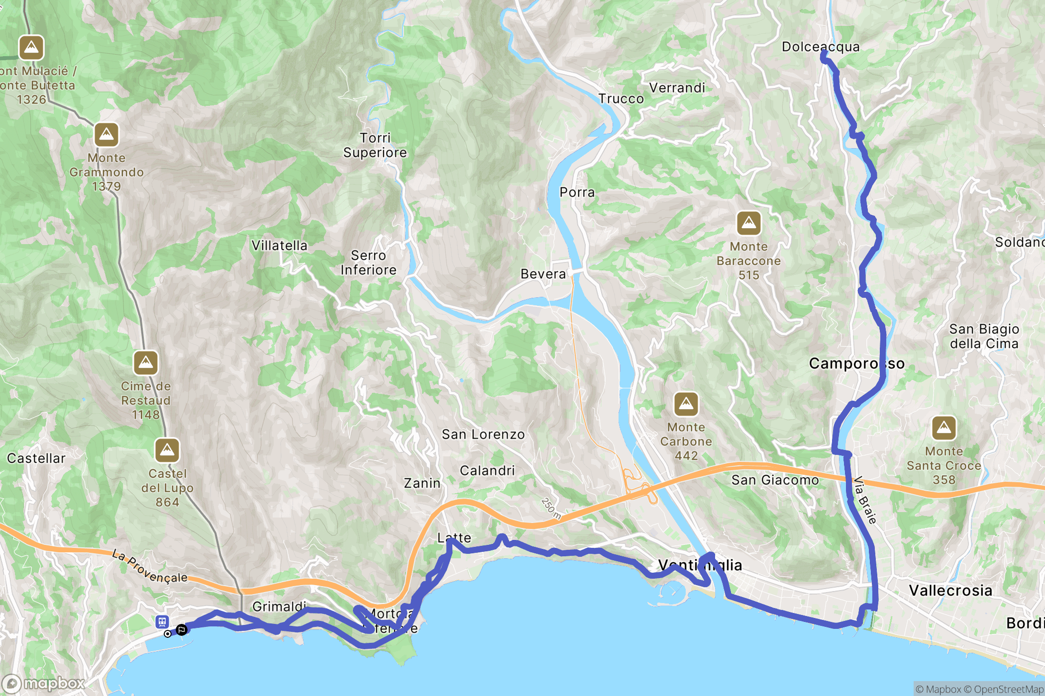 Menton : carte du parcours de randonnée - France