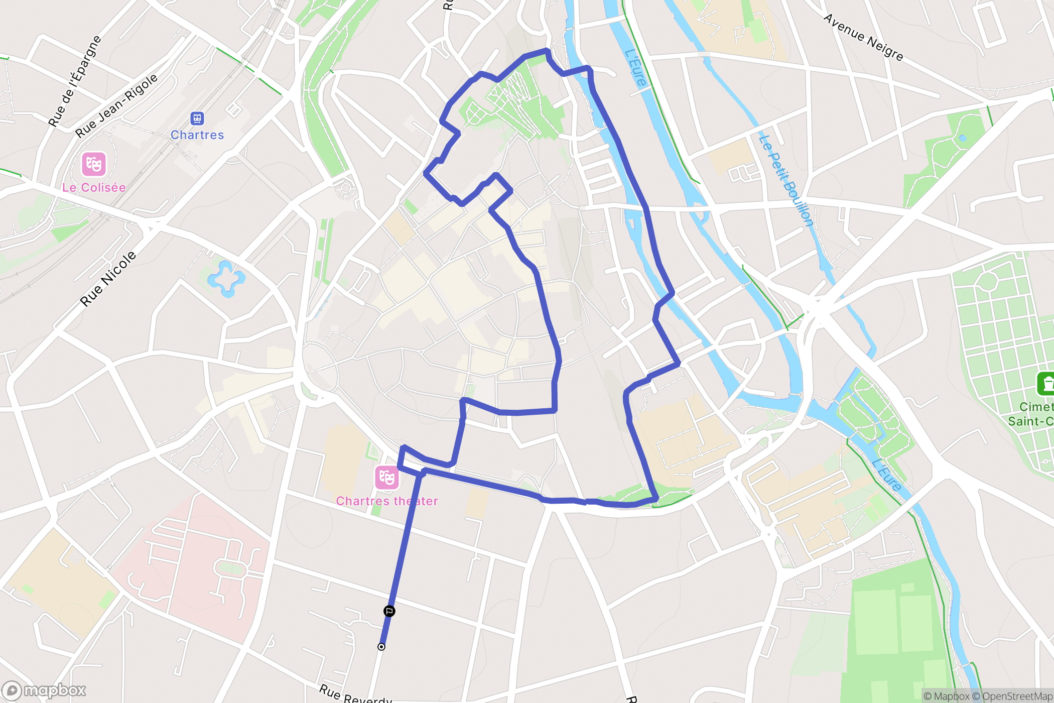 Chartres : carte du parcours de randonnée - France
