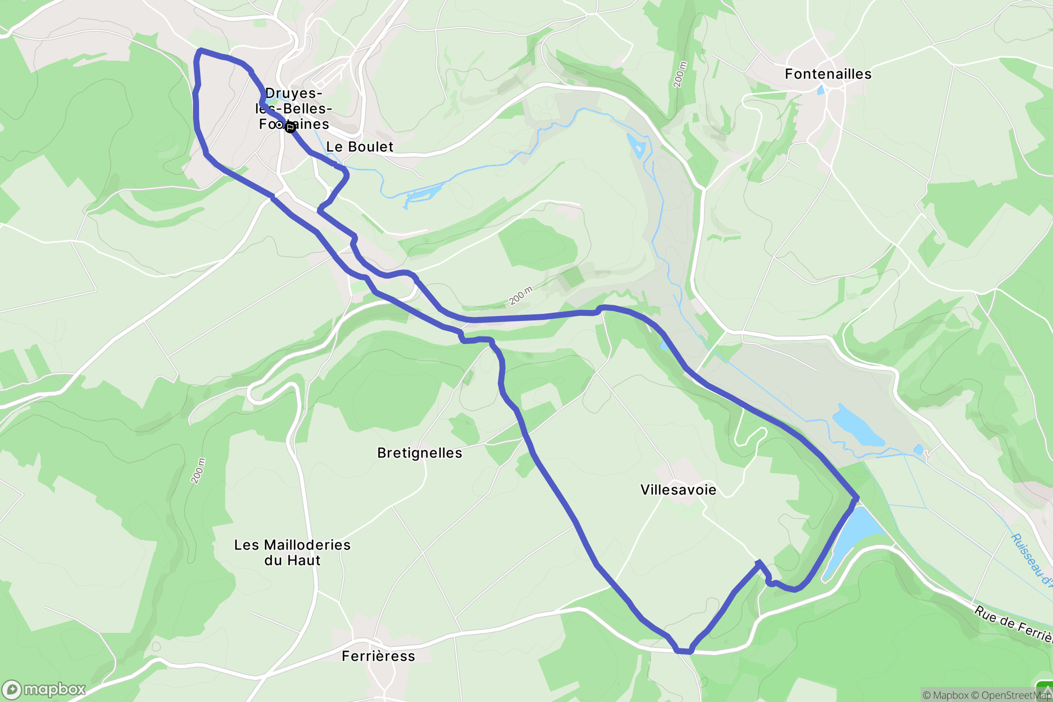 Druyes-les-Belles-Fontaines : carte du parcours de randonnée - France