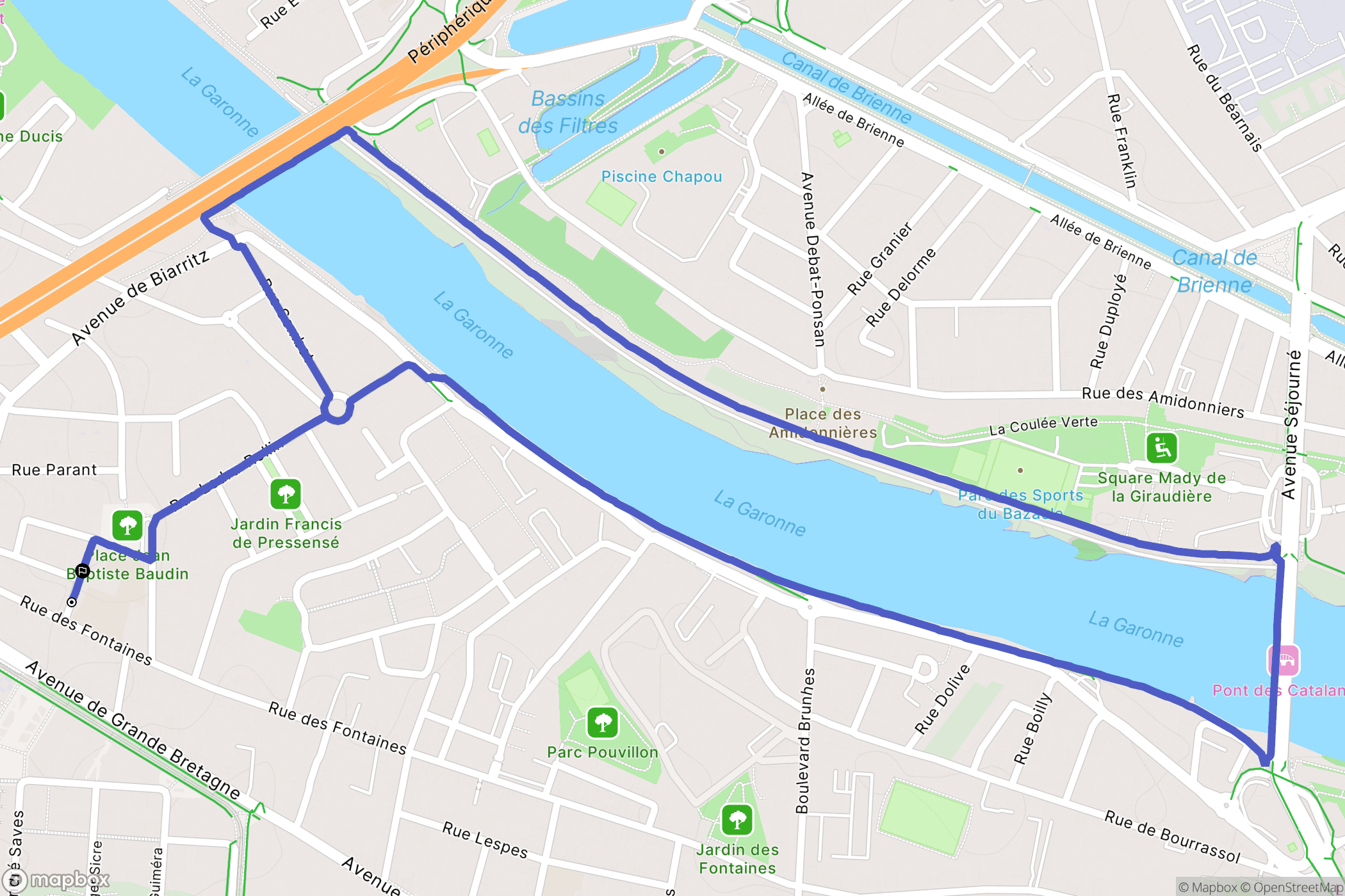 Toulouse : carte du parcours de randonnée - France