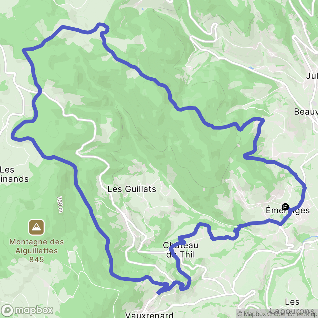 Émeringes : carte du parcours de randonnée - France