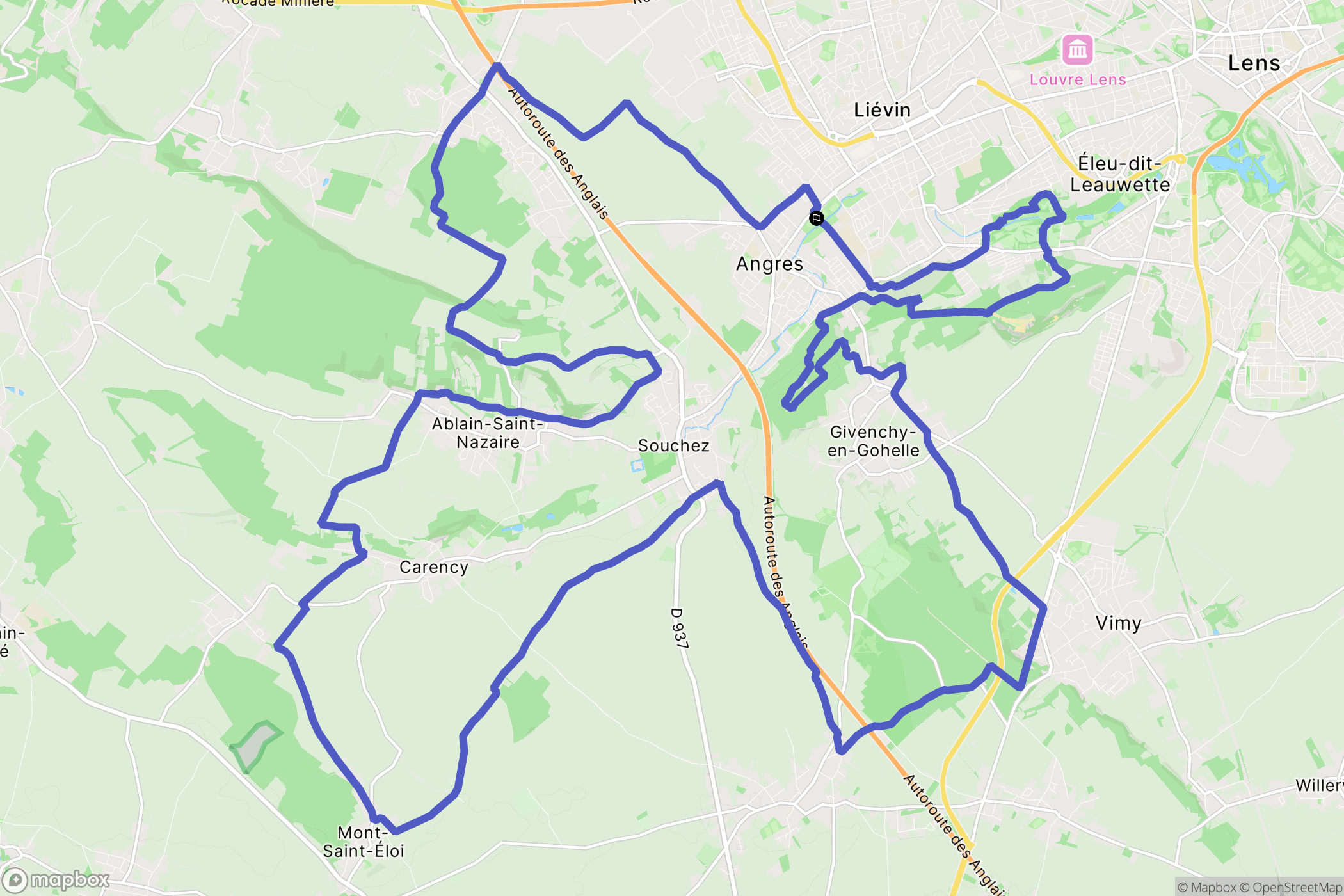 Liévin : carte du parcours de randonnée - France