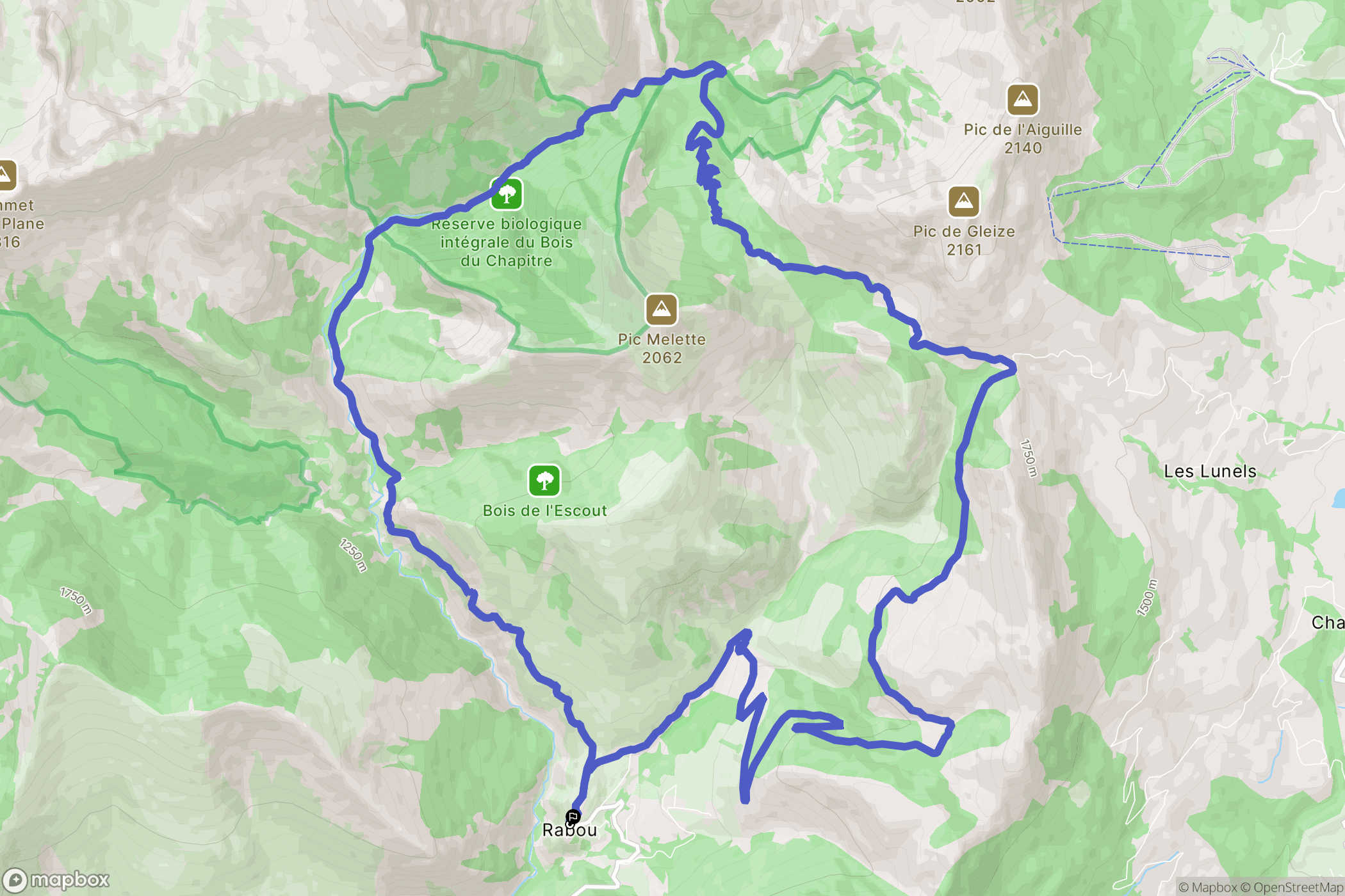 Rabou : carte du parcours de randonnée - France