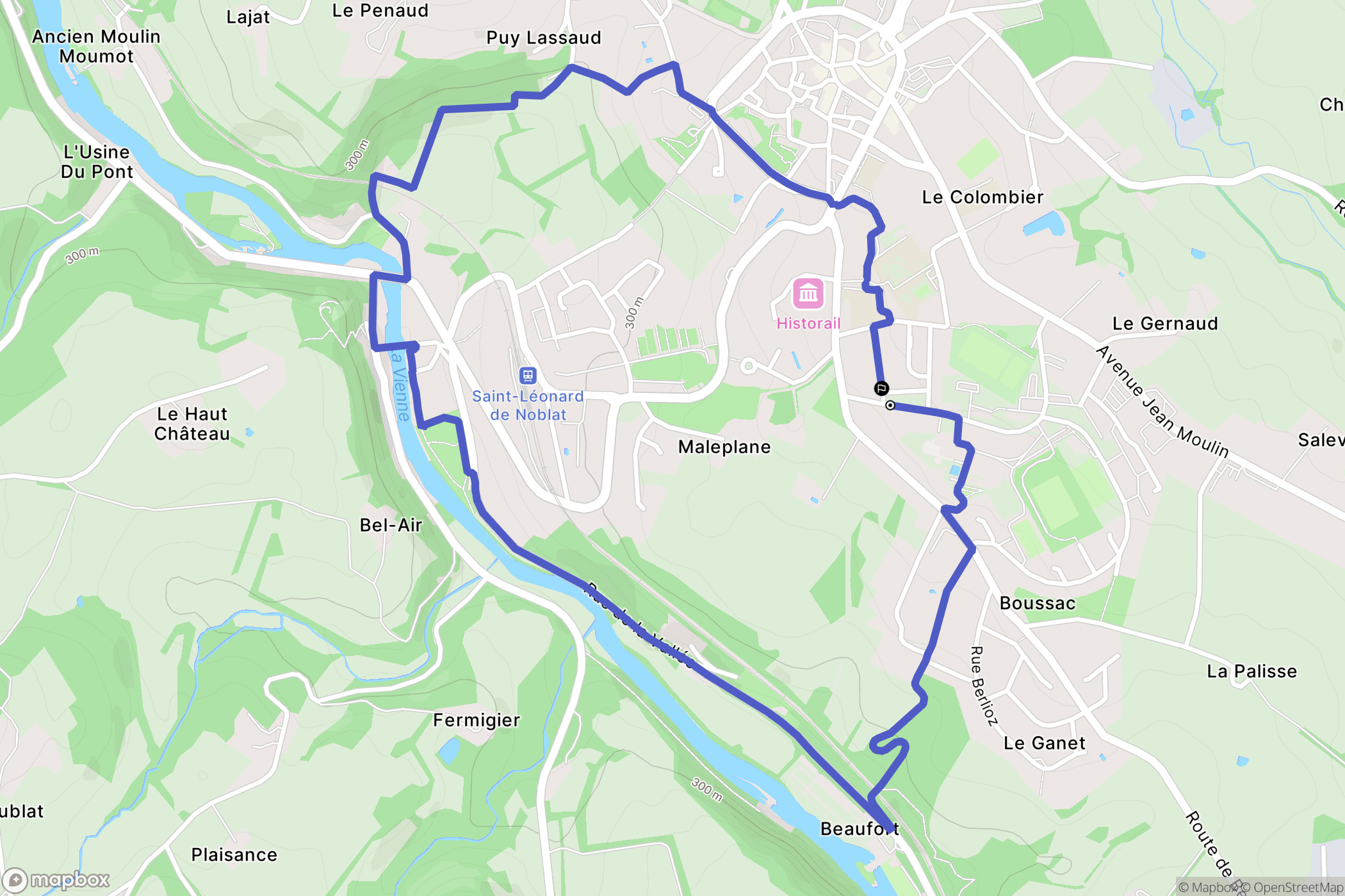 Saint-Léonard-de-Noblat : carte du parcours de randonnée - France