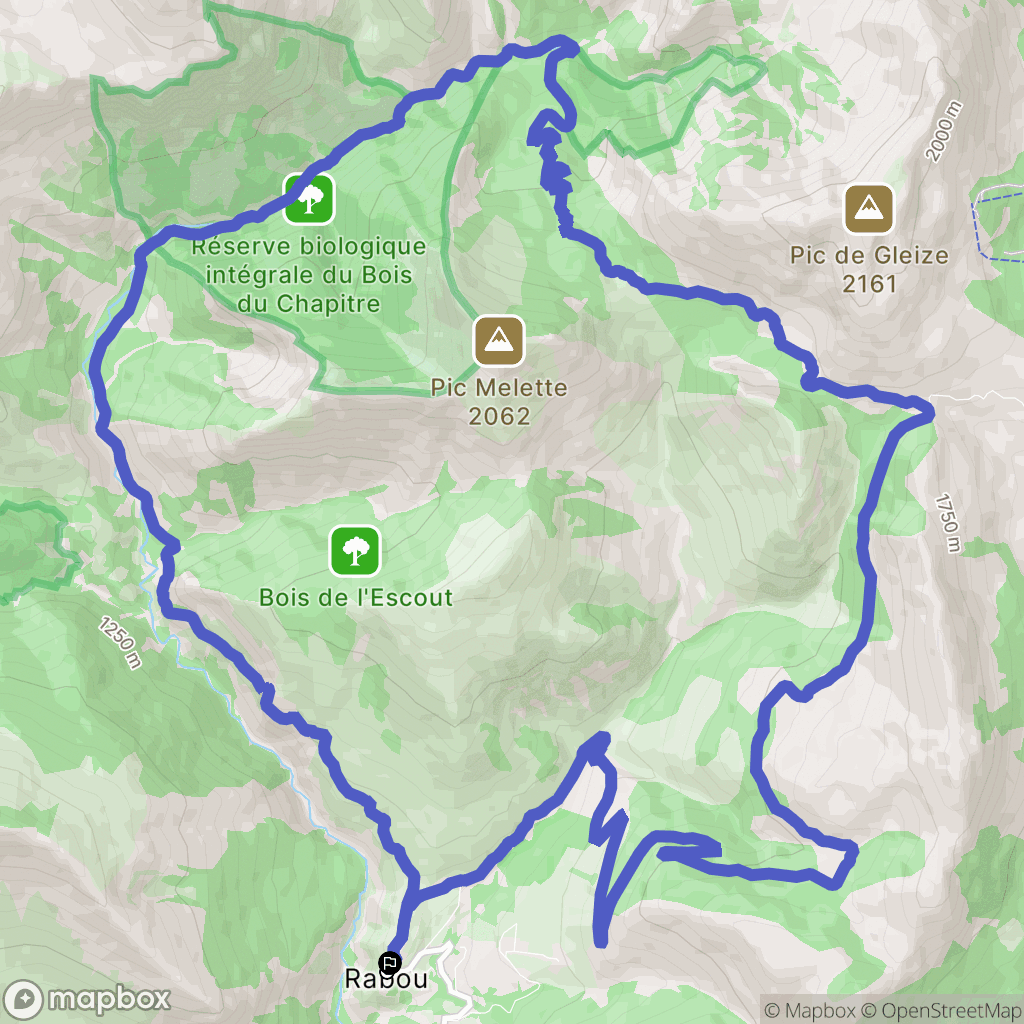 Rabou : carte du parcours de randonnée - France