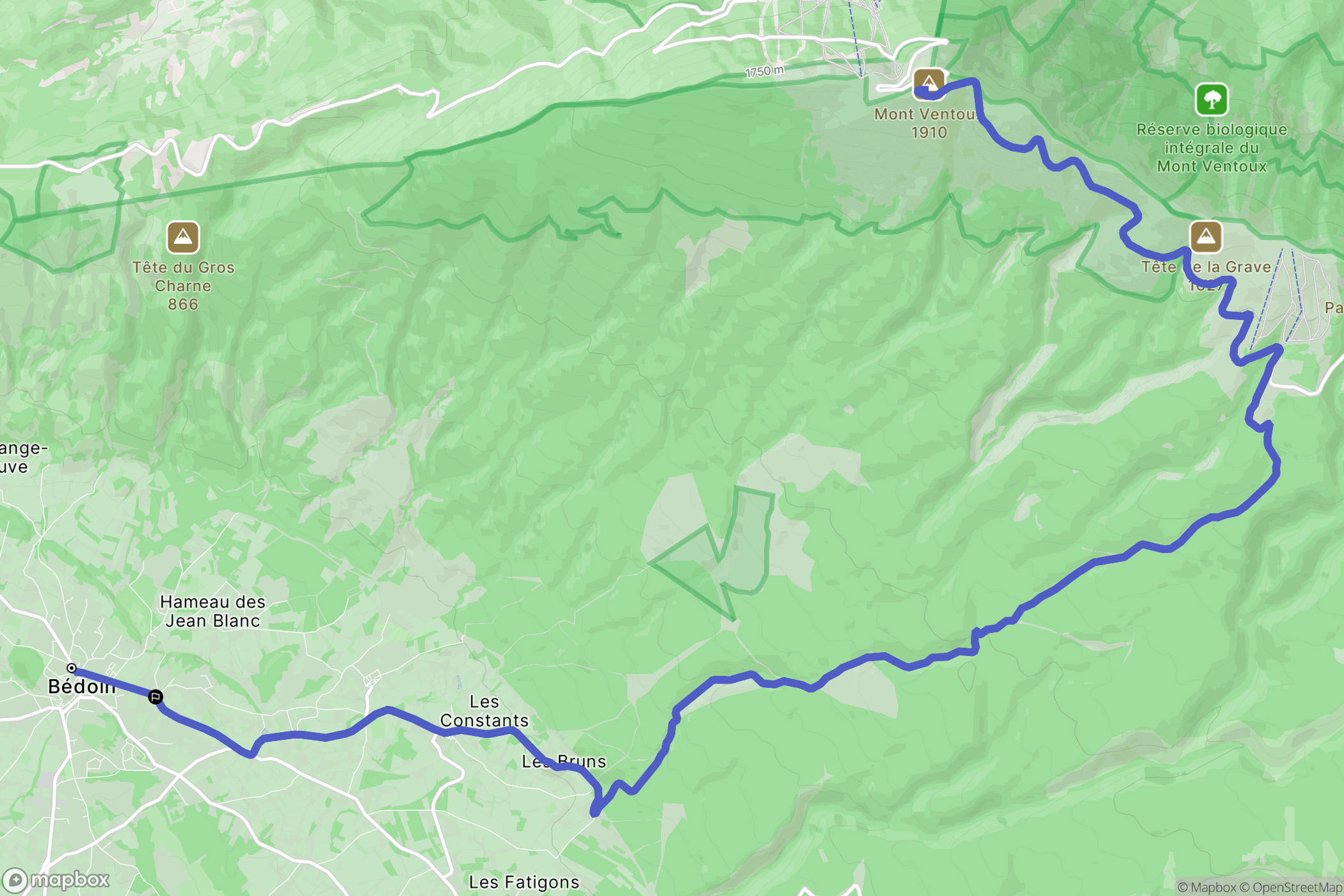 Bédoin : carte du parcours de randonnée - France