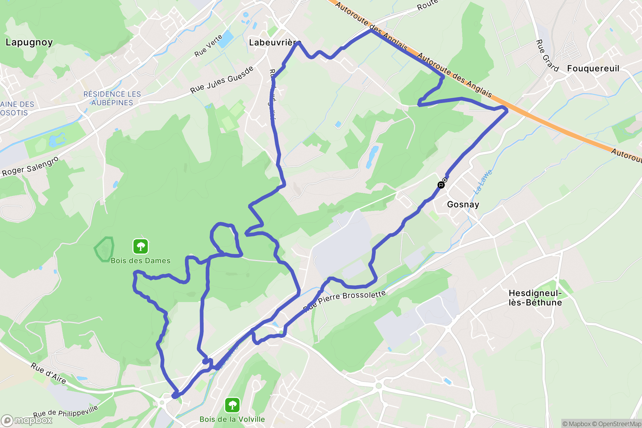Gosnay : carte du parcours de randonnée - France