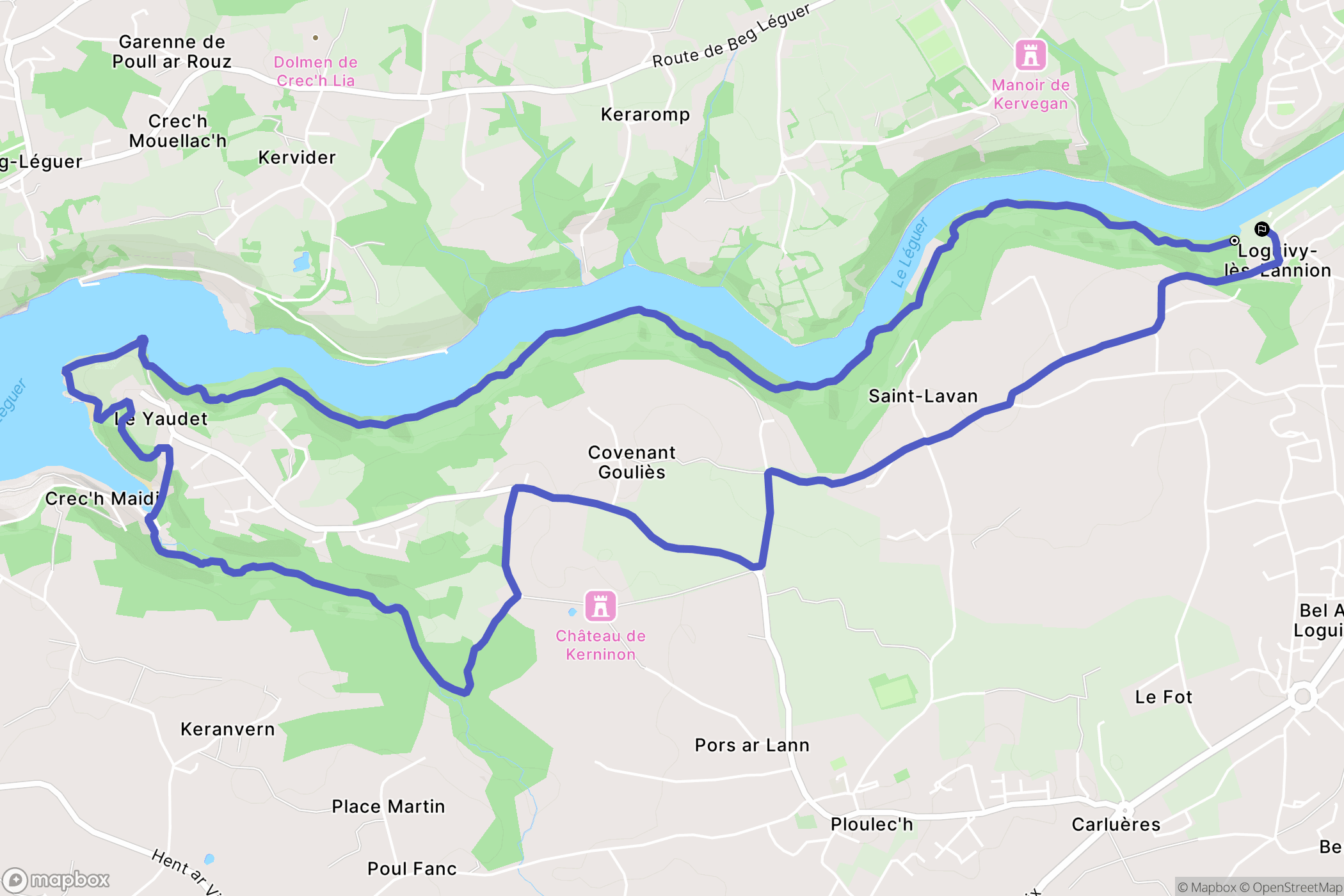Lannion : carte du parcours de randonnée - France