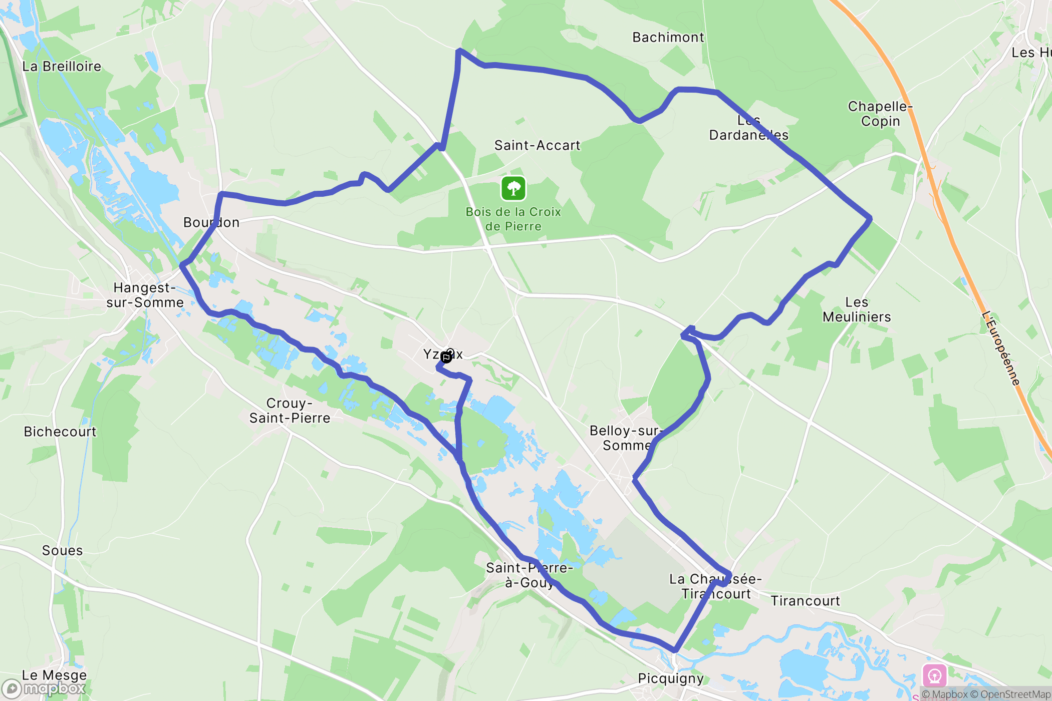 Yzeux : carte du parcours de randonnée - France