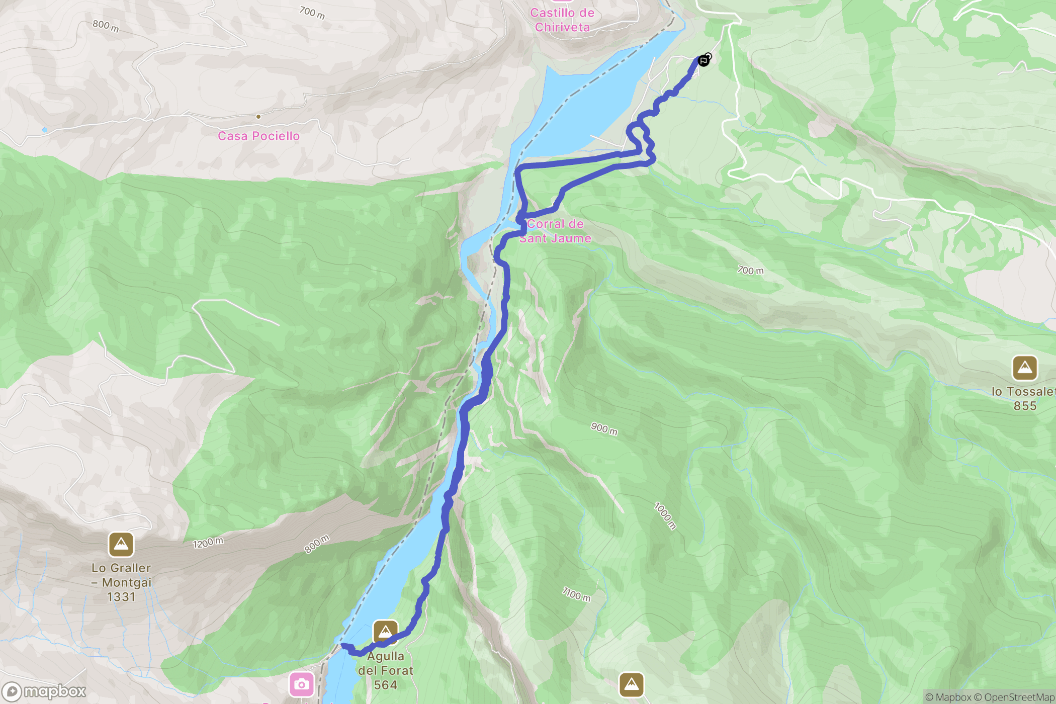 La Clua : carte du parcours de randonnée - Spain