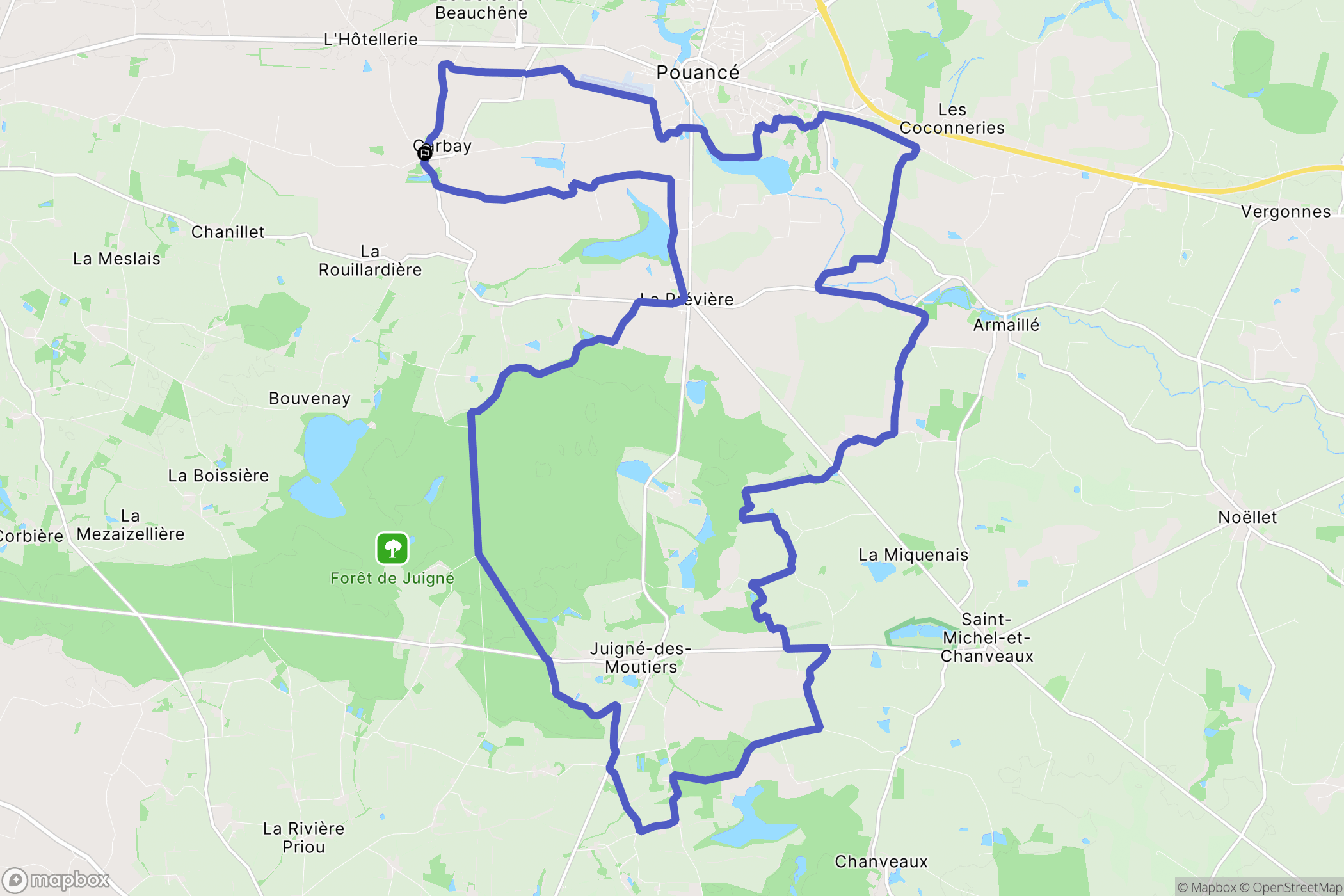 Carbay : carte du parcours de randonnée - France