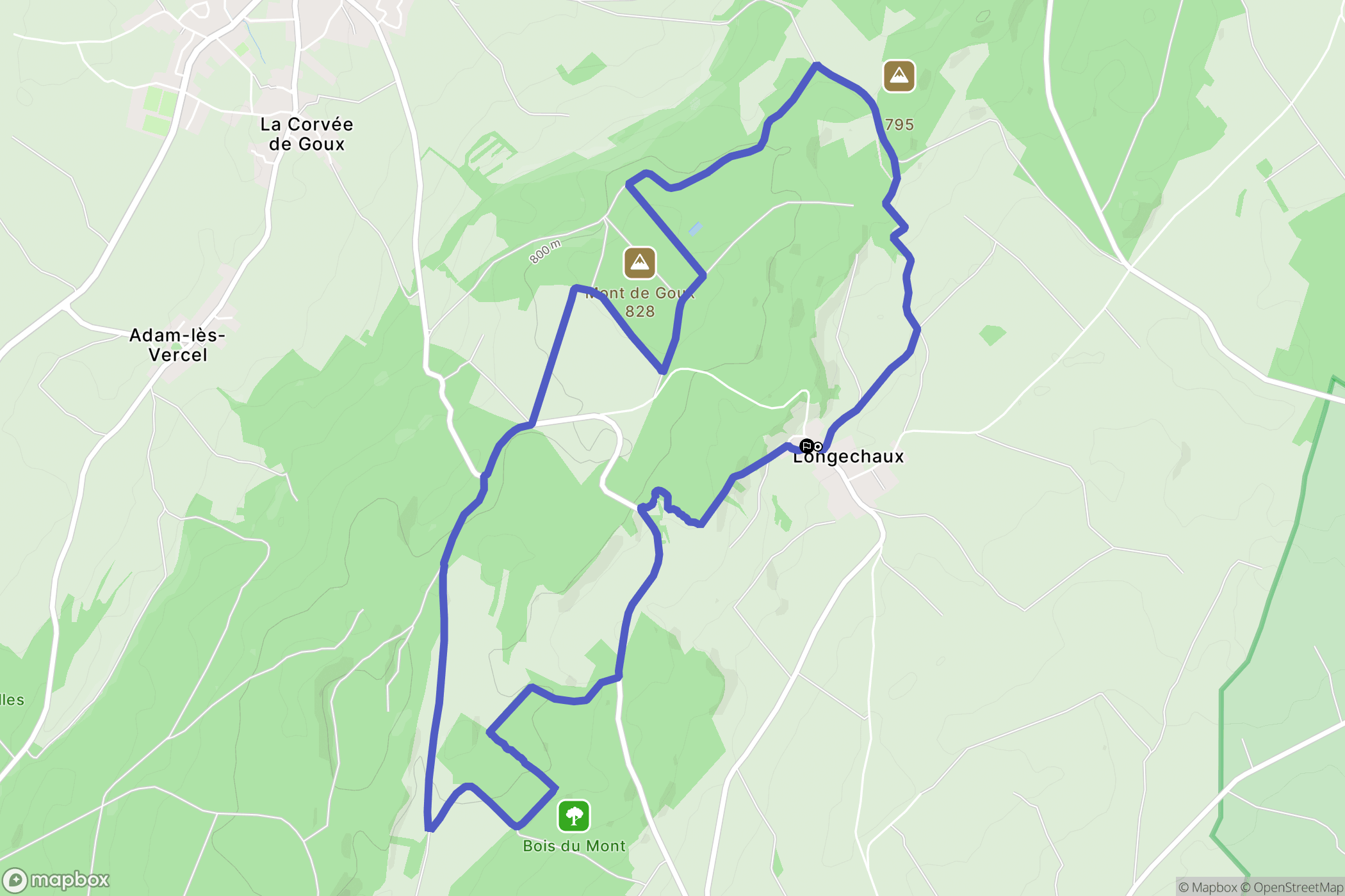 Longechaux : carte du parcours de randonnée - France