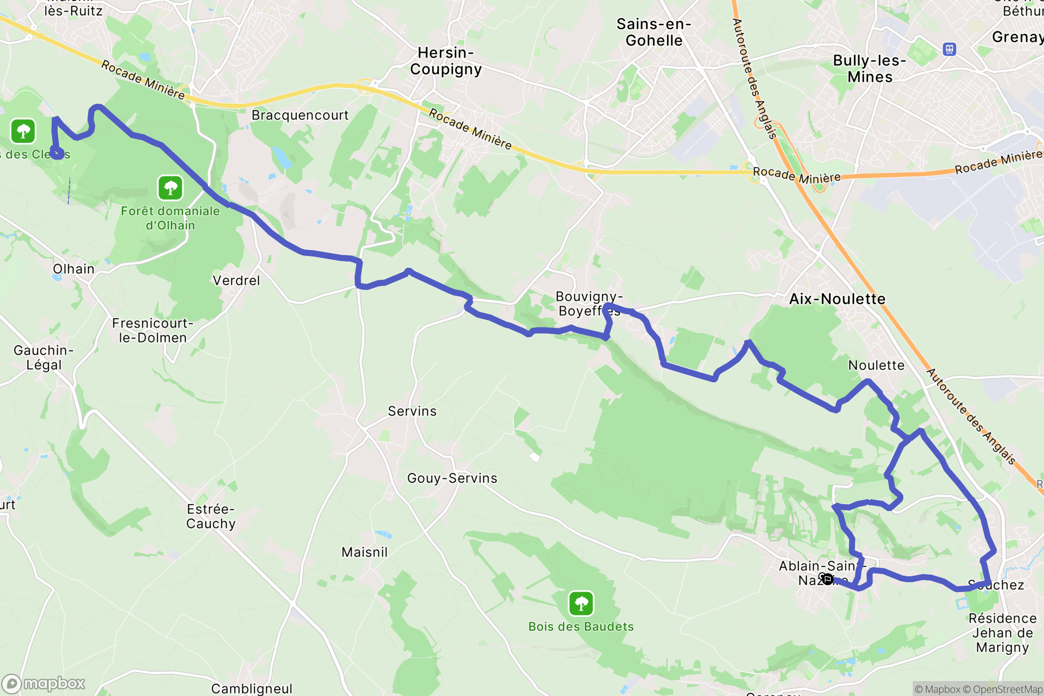 Ablain-Saint-Nazaire : carte du parcours de randonnée - France