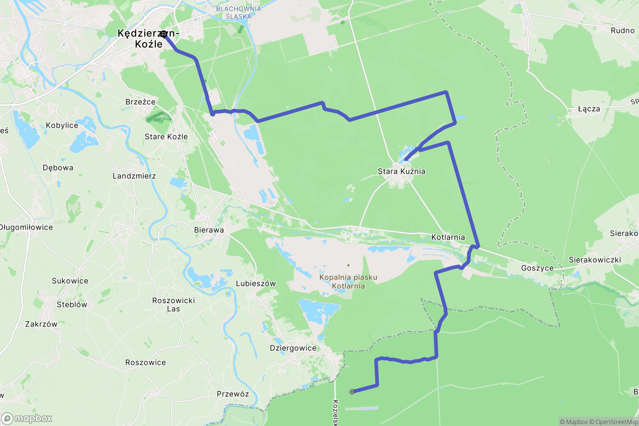 Kuźnia Raciborska: mapa trasy - Poland