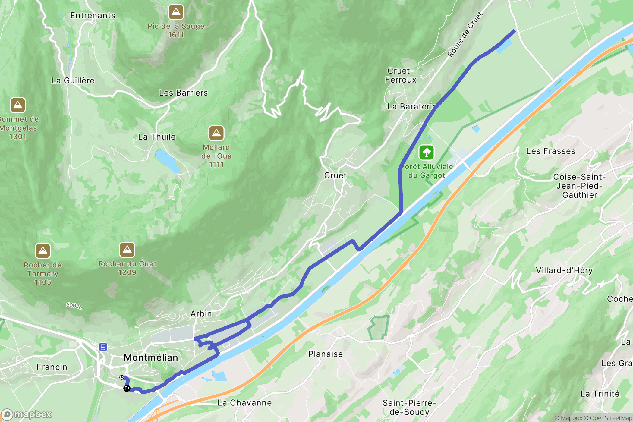 Montmélian : carte du parcours de randonnée - France