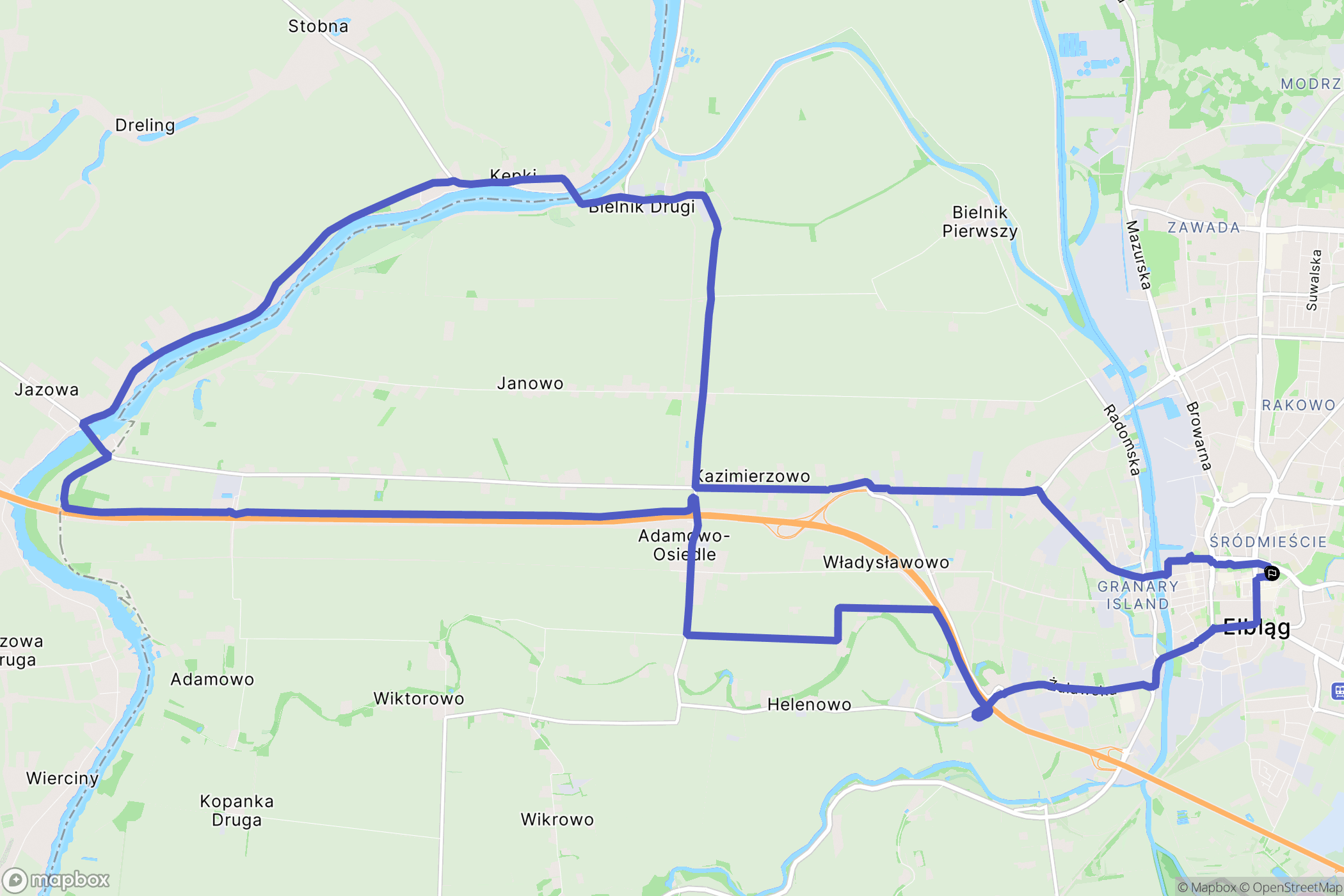 Elbląg: mapa trasy - Poland
