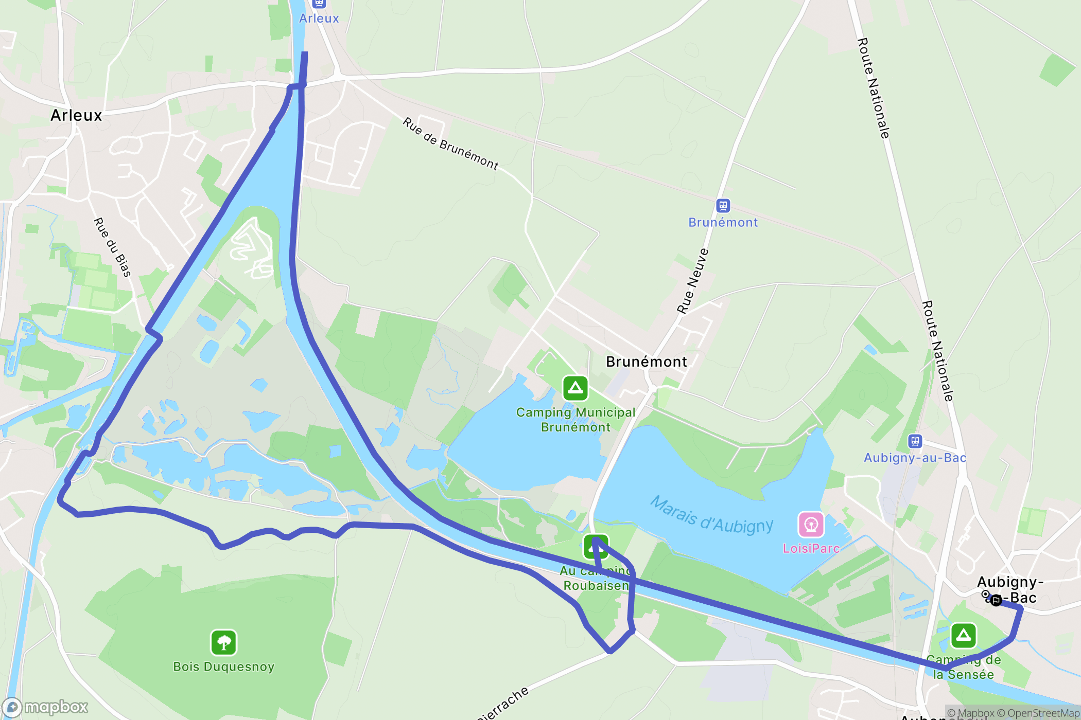 Aubigny-au-Bac : carte du parcours de randonnée - France