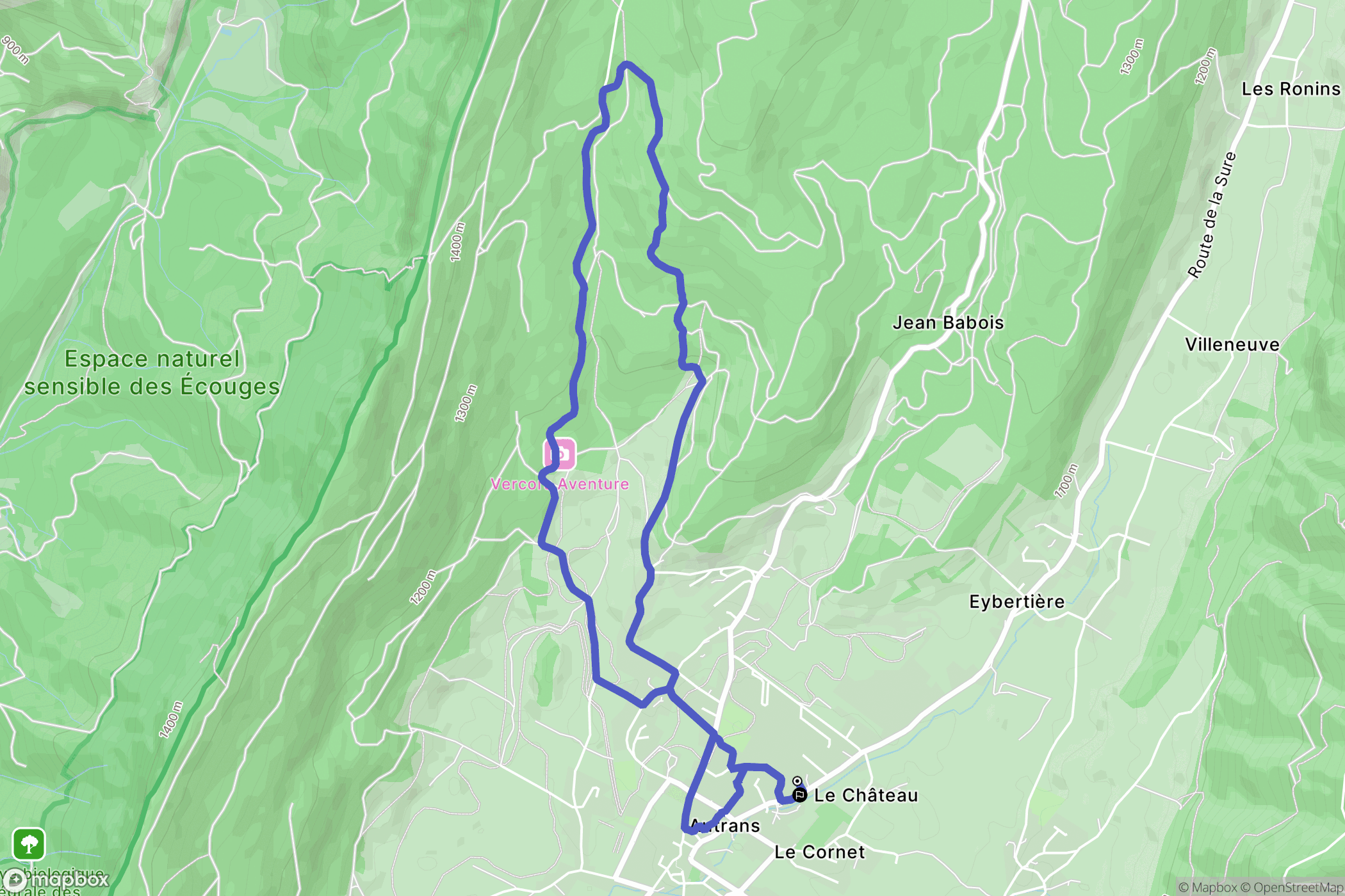Autrans-Méaudre en Vercors : carte du parcours de randonnée - France