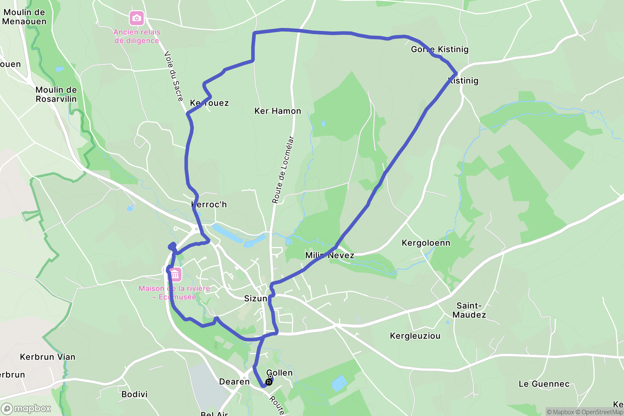 Sizun : carte du parcours de randonnée - France