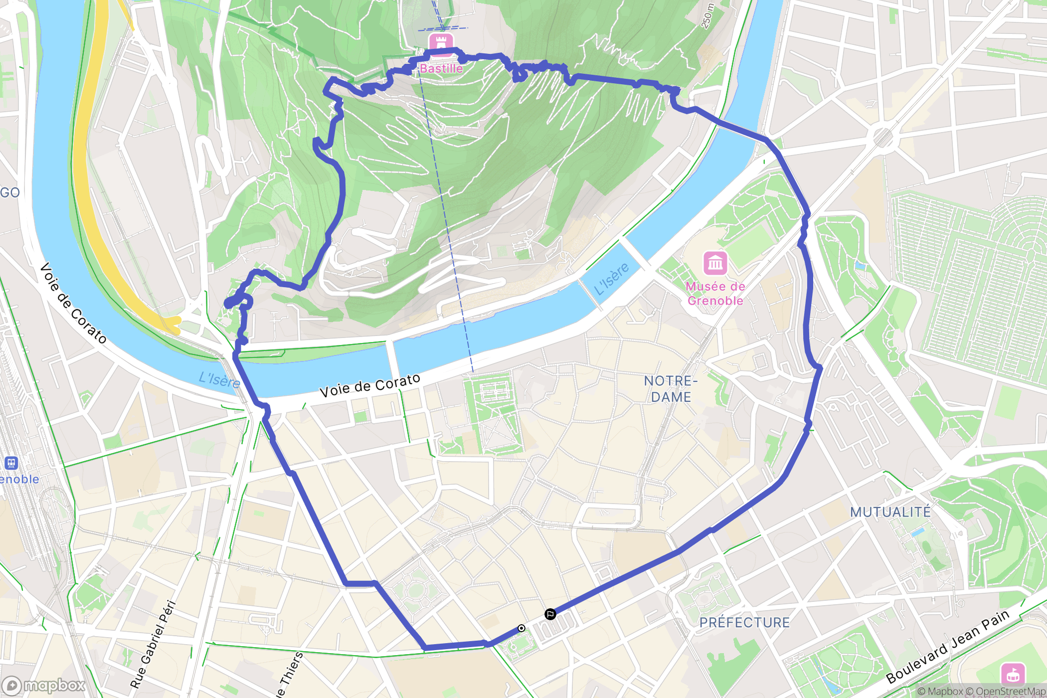 Grenoble : carte du parcours de randonnée - France