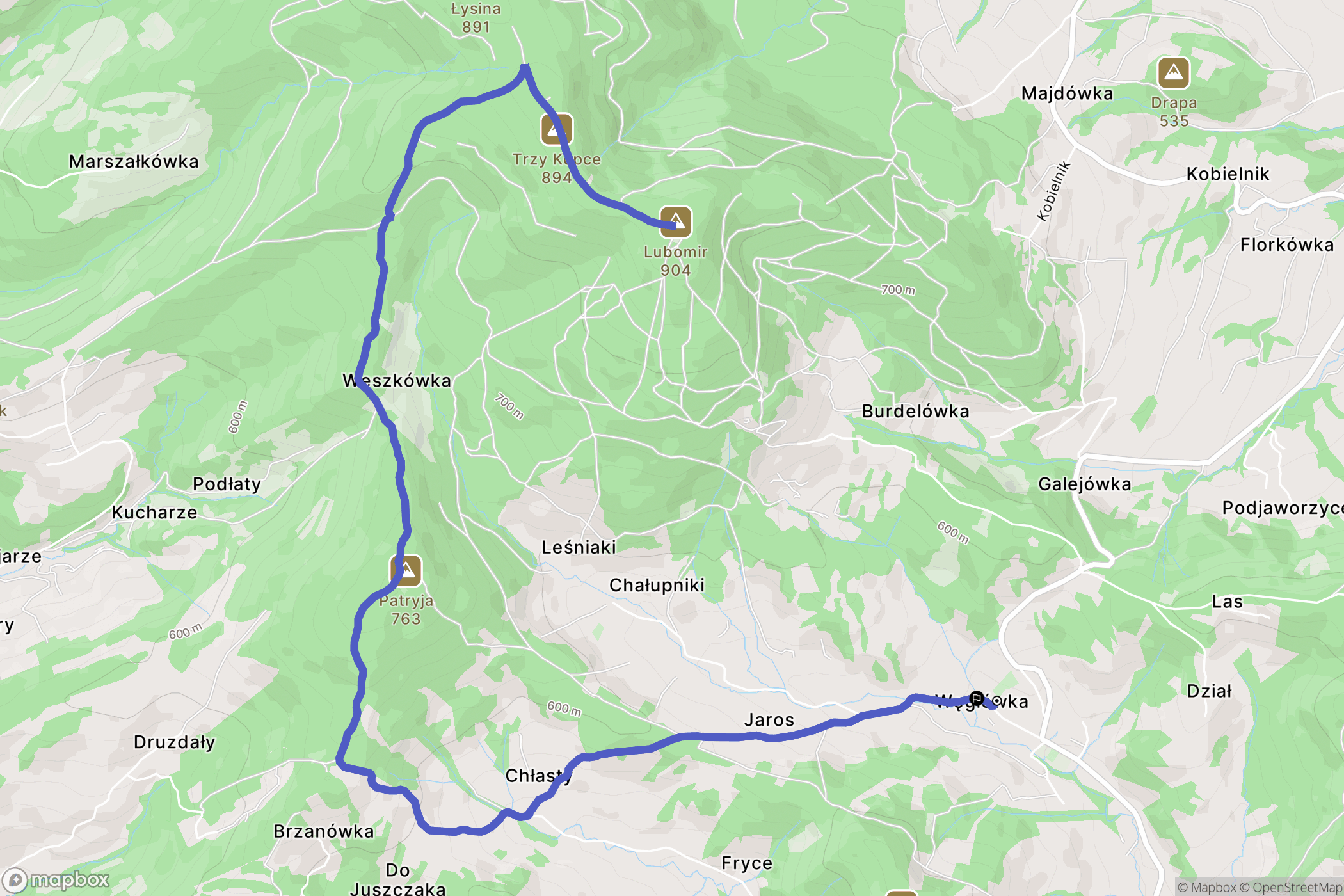 Węglówka: mapa trasy - Poland